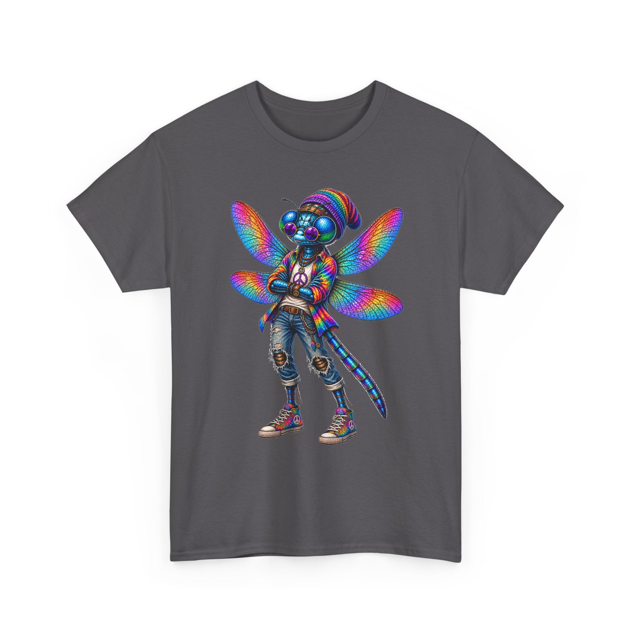 anthropomorphic Dragonfly Tee — Rainbow Glitch Dragonfly Graphic T-Shirt