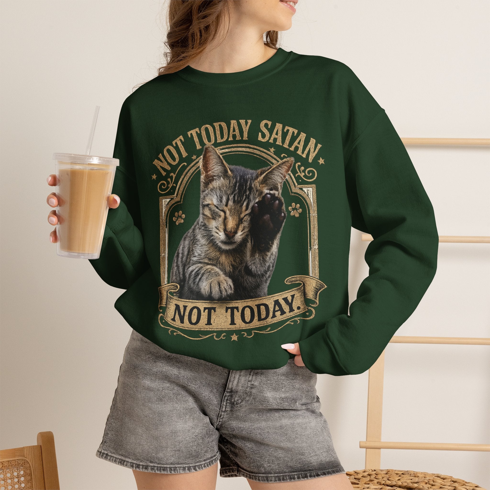 Not Today Satan Cat Sweatshirt – Funny Vintage Cat Crewneck