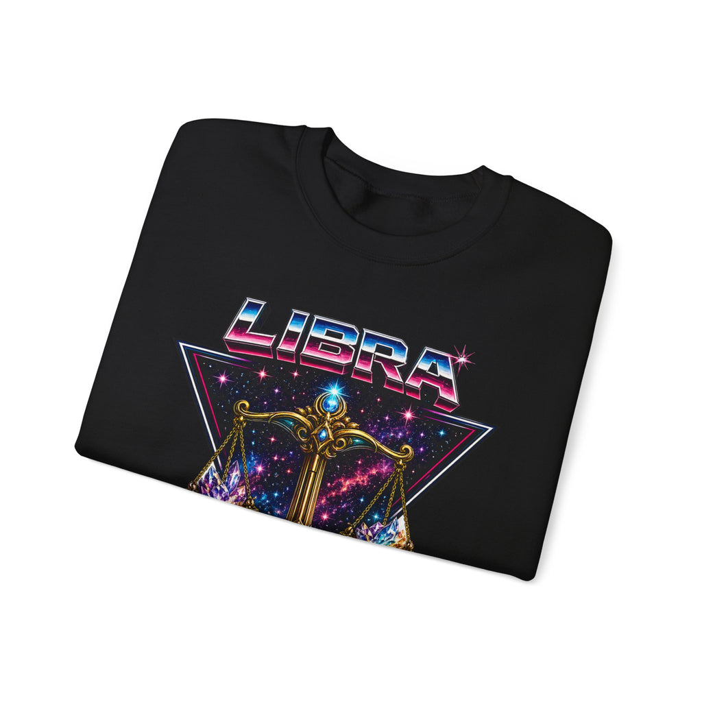 Libra Zodiac Crewneck Sweatshirt — Retro Cosmic Scales Astrology Graphic