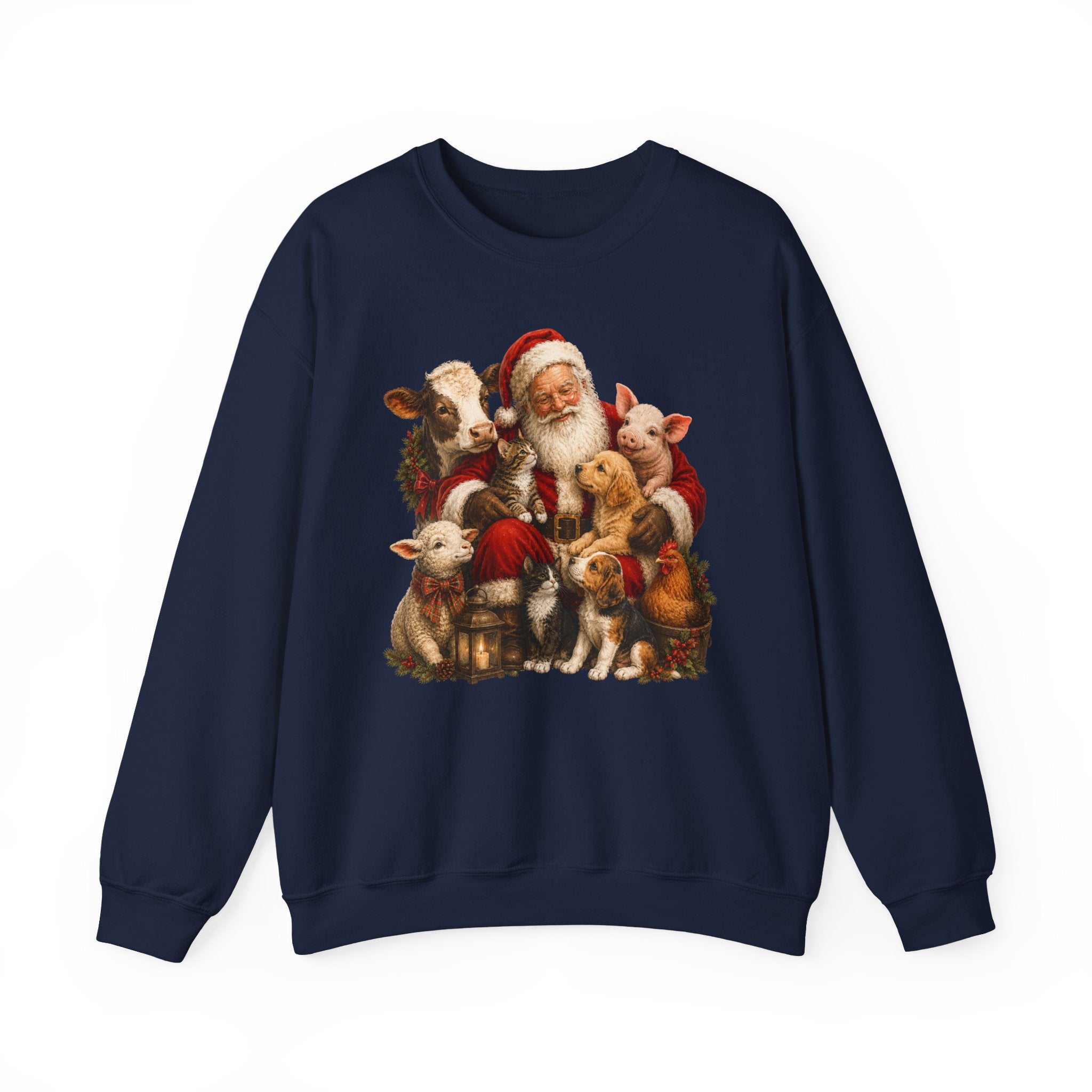 Santa with Farm Animals Sweatshirt — Vintage Christmas Crewneck