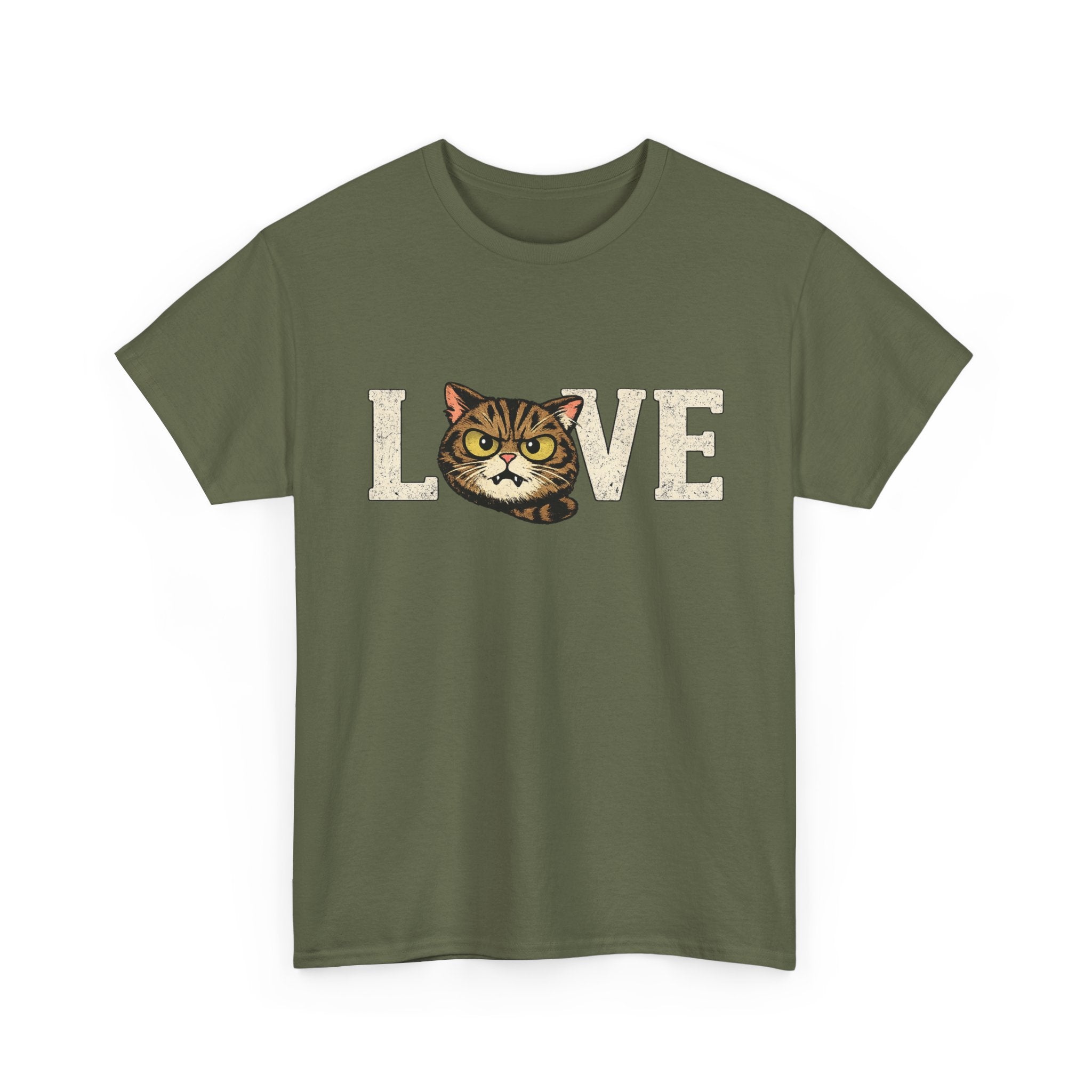 Cat Love T‑Shirt — Retro Tabby  Cat Face LOVE Graphic Tee for Cat Lovers