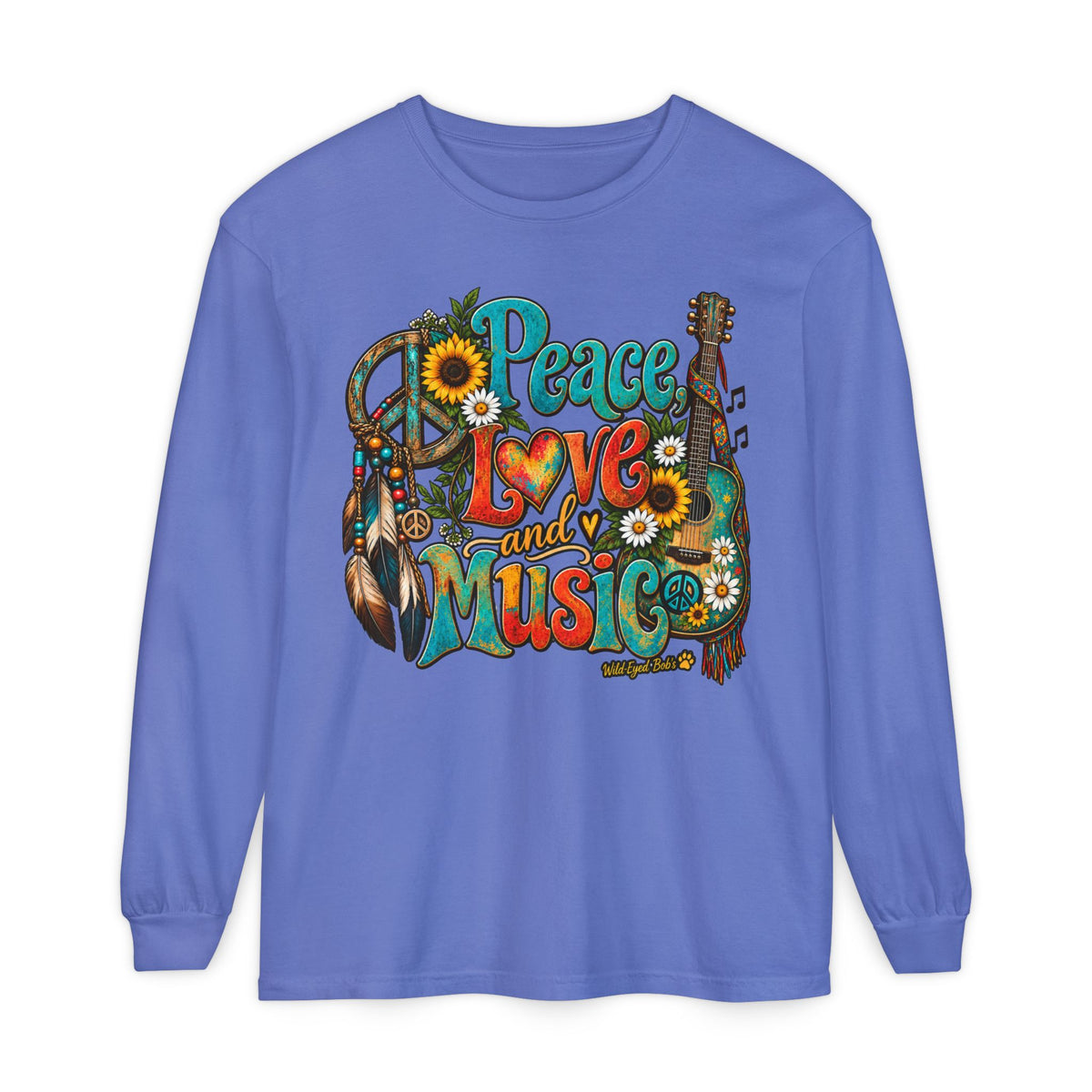 Peace Love and Music Long Sleeve Boho Style Tee