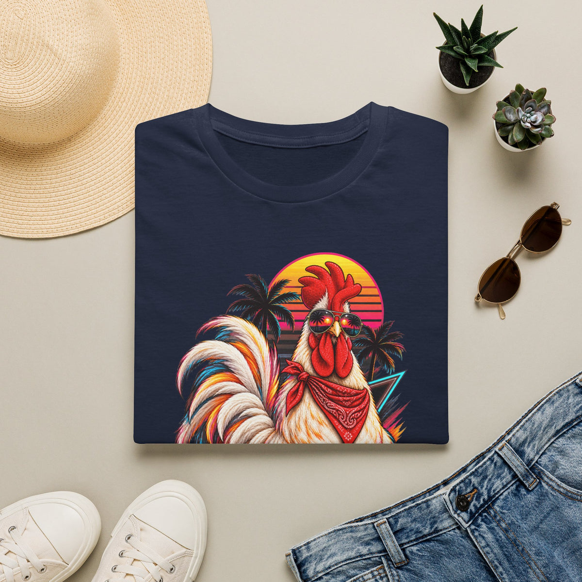Rooster Sunset T-Shirt — Tropical Rooster Graphic Tee