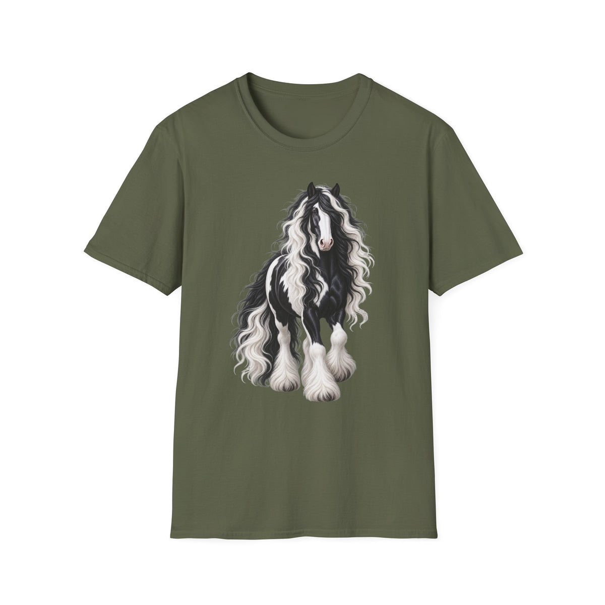 Gypsy Vanner Horse T-Shirt — Black & White Long Mane Pony Tee