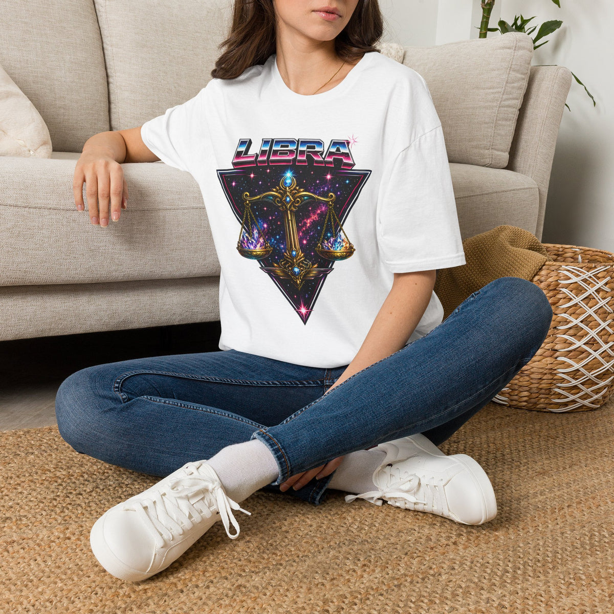 Libra Zodiac T-Shirt — Retro Neon Scales Astrology Tee