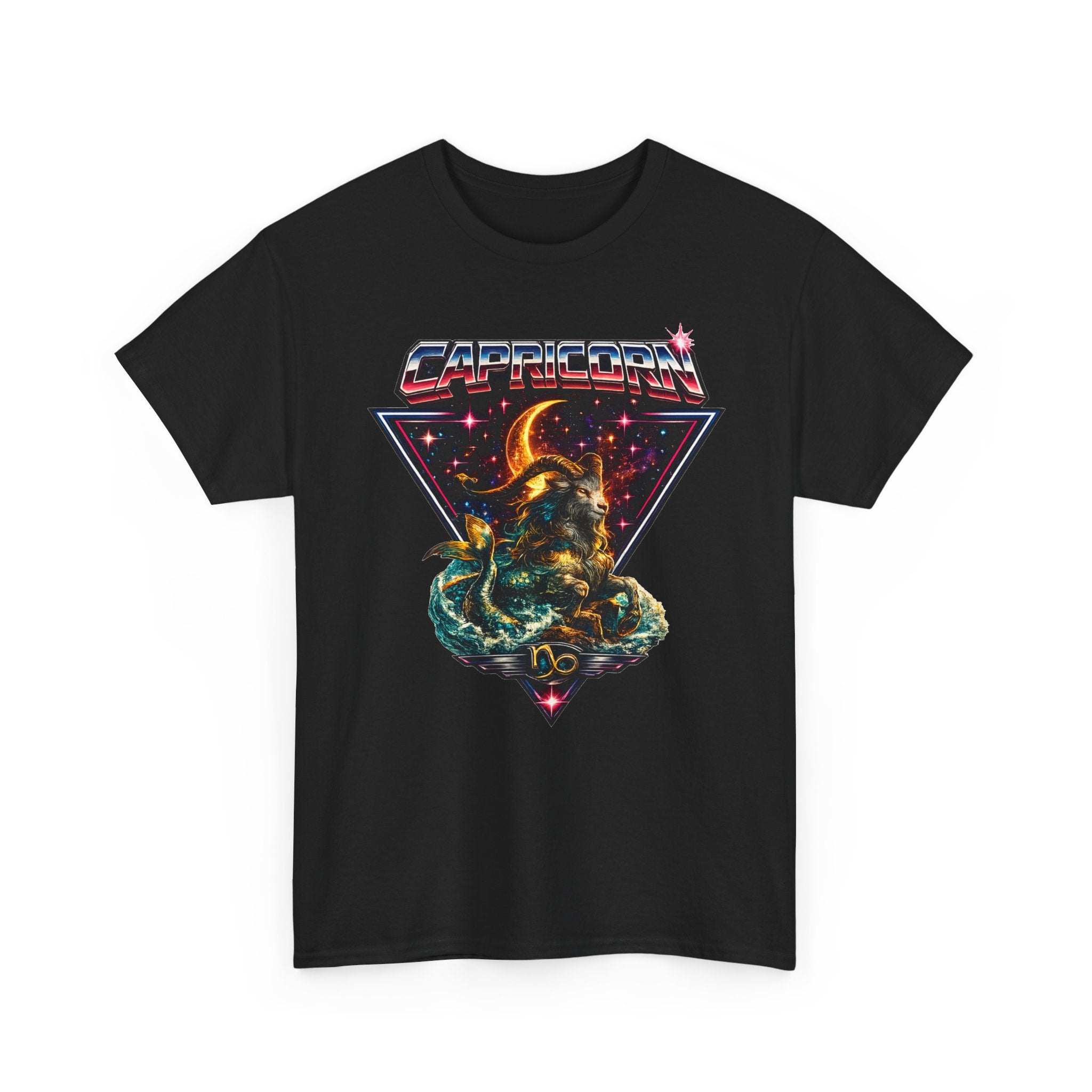 Capricorn Retro  Zodiac T‑Shirt — vintage 80s Style Celestial Sea Goat Design