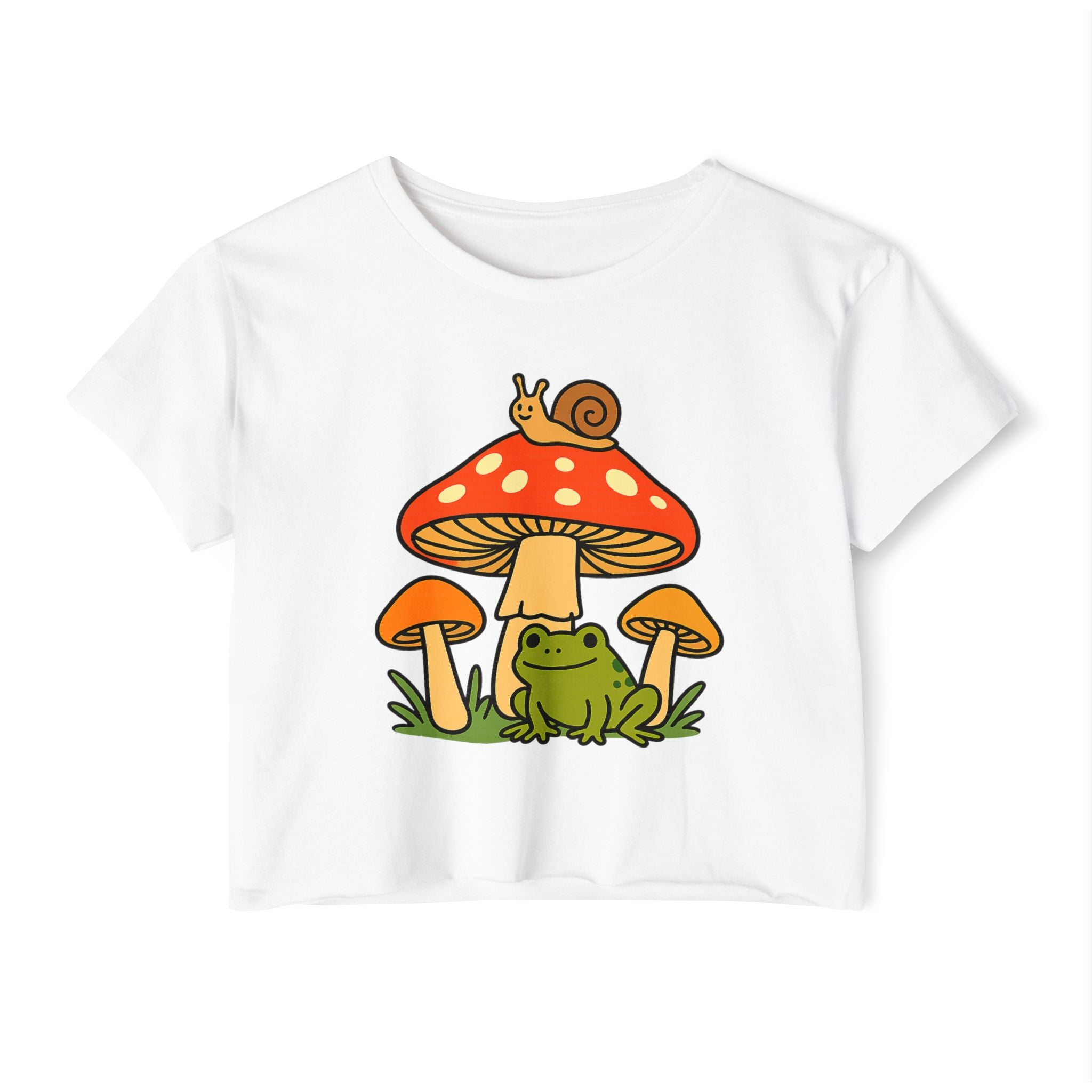 Frog & Mushroom Crop Top — Cute Festival Women's Tee