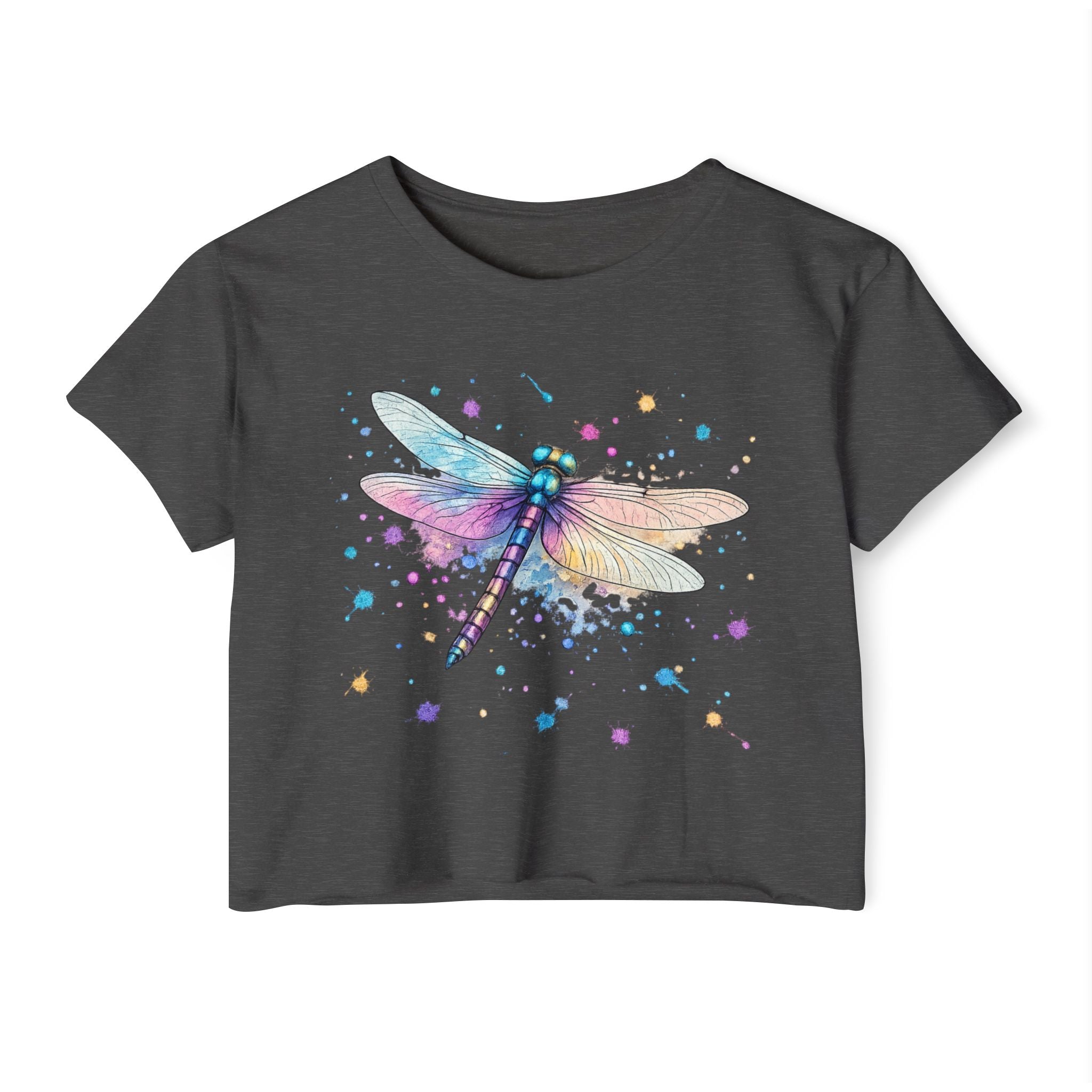 Dragonfly Watercolor Crop Top — Women's Festival Boho Tee