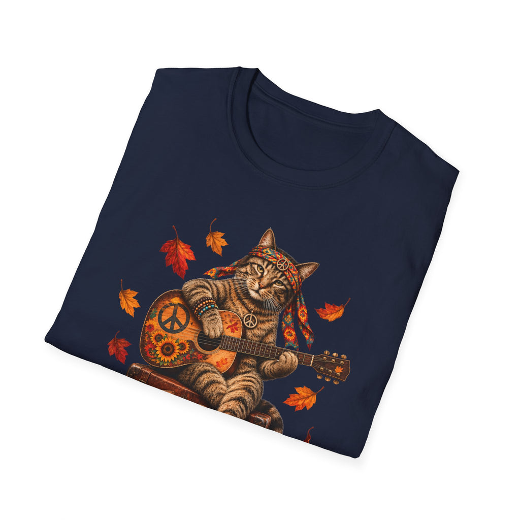 Autumn Guitar Cat T-Shirt — Cozy Fall Cat Playing Guitar Tee