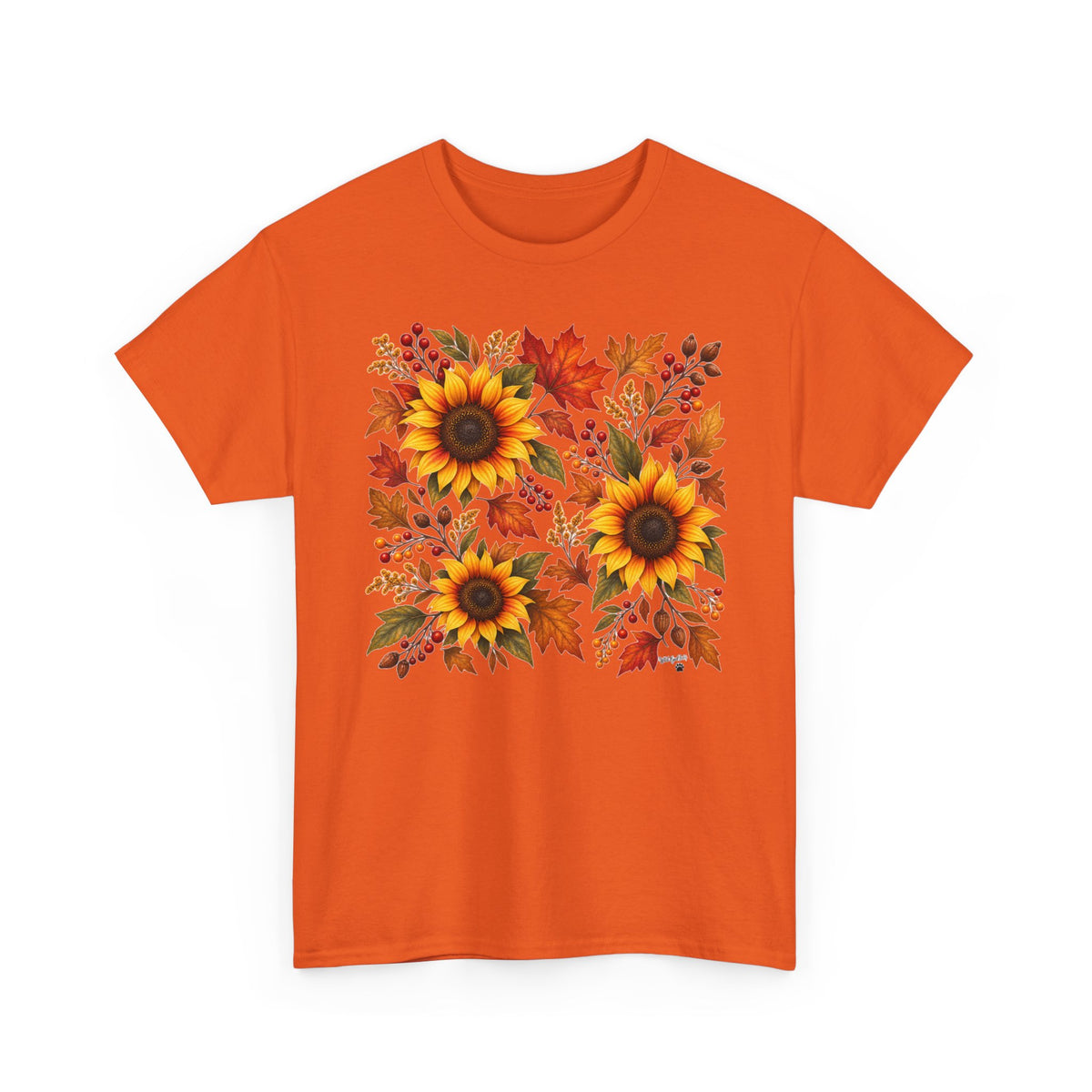 Sunflower & Autumn Leaves Tee — Fall Floral Graphic T-Shirt