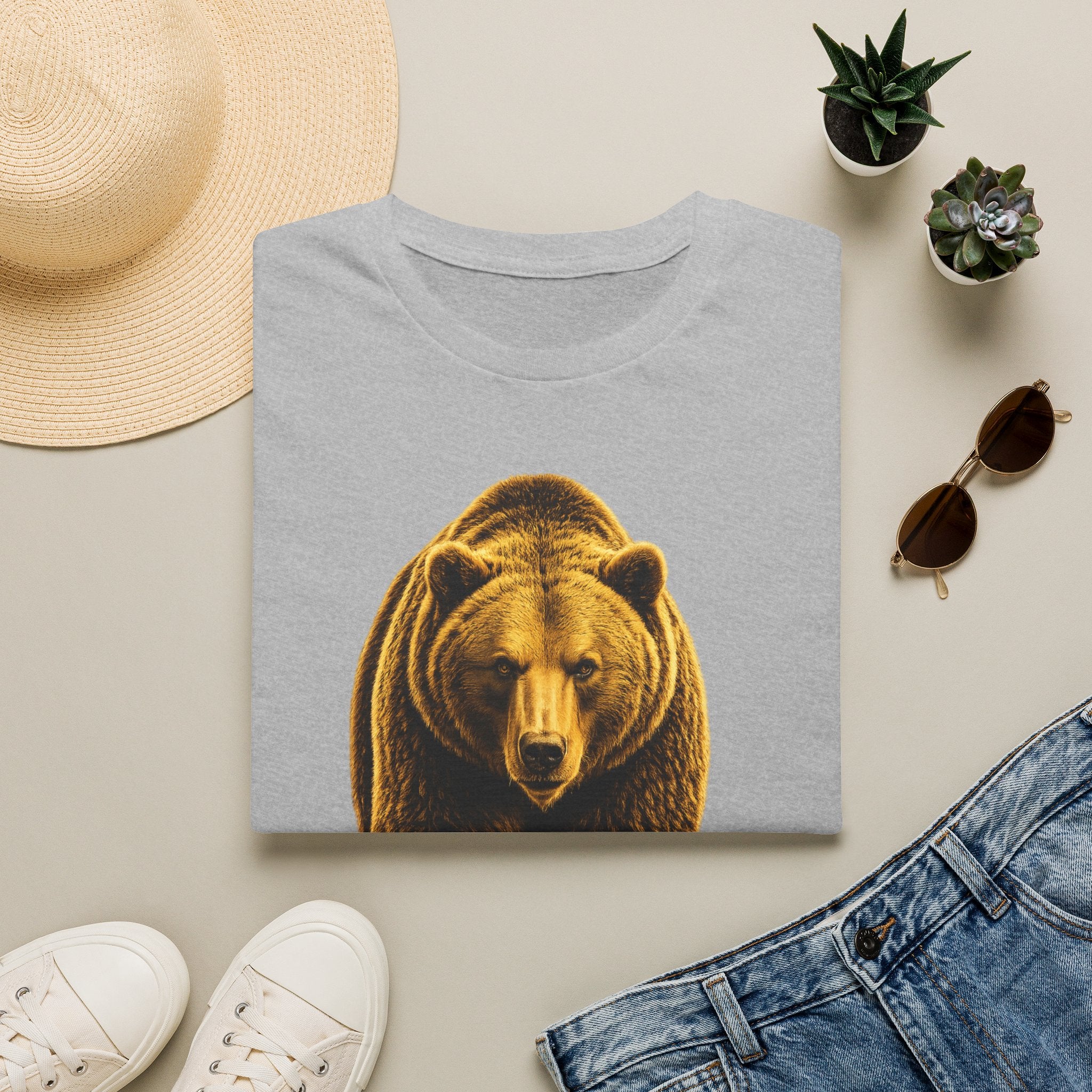 Bear Graphic T-Shirt — Bold Front-Facing Brown Bear Tee