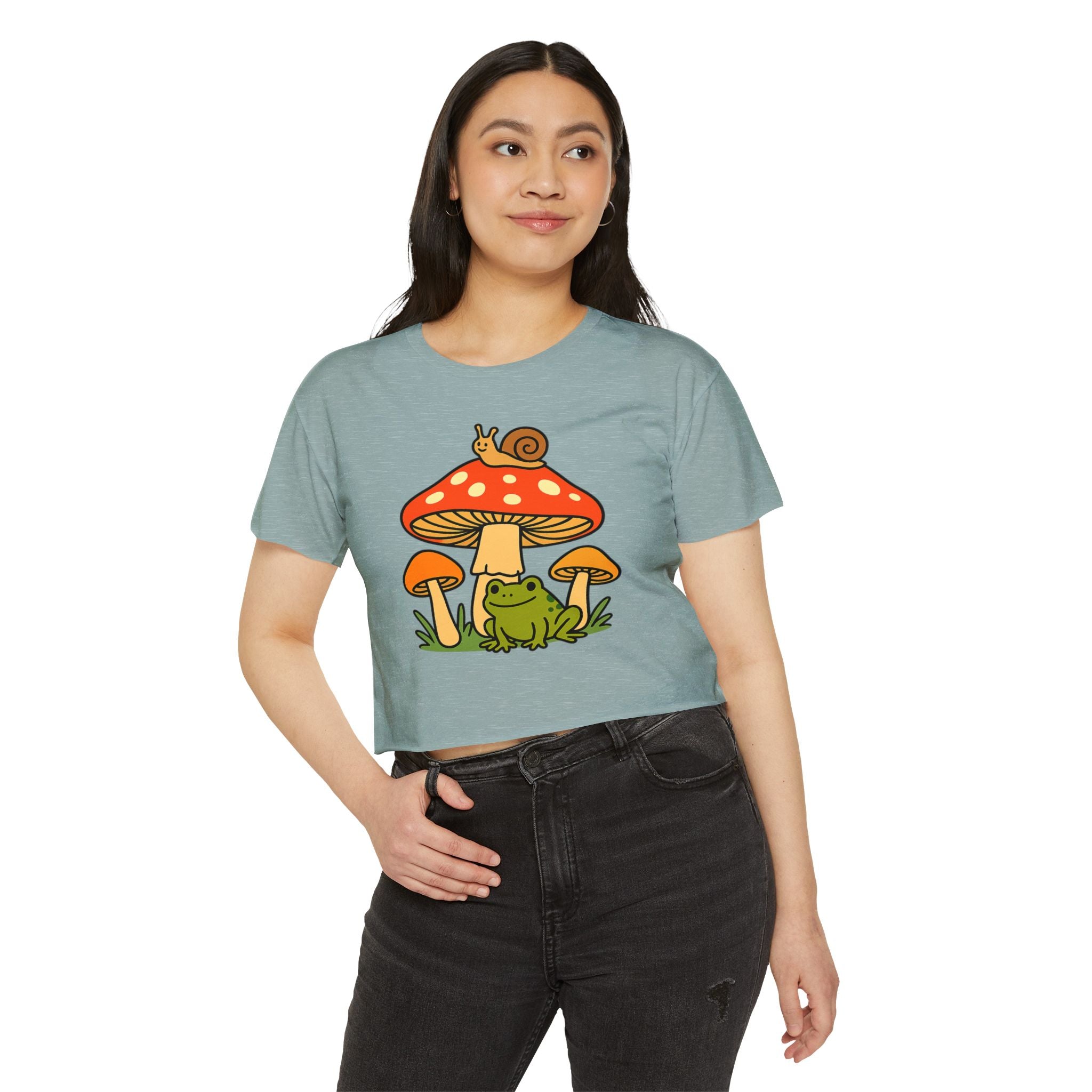 Frog & Mushroom Crop Top — Cute Festival Women's Tee