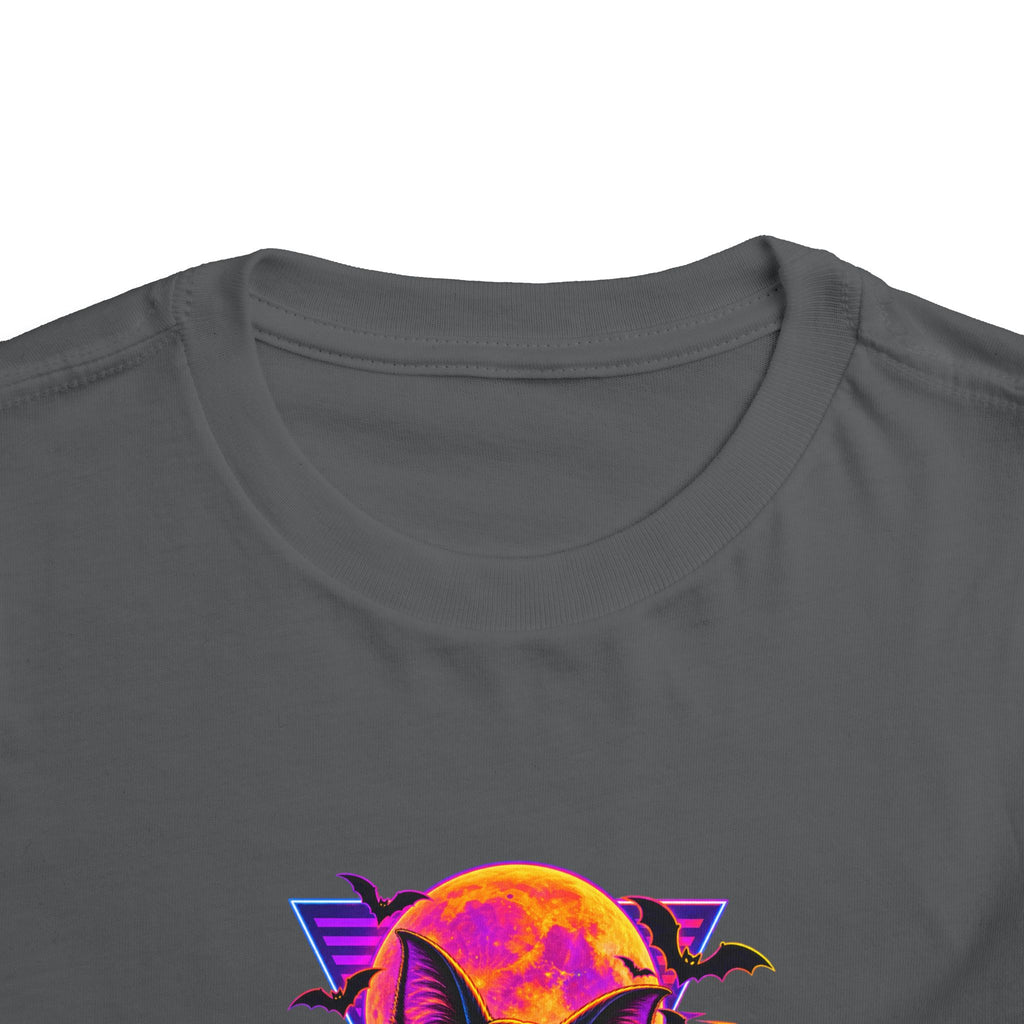 Toddler Tee — Neon Halloween Bat Cat with Pumpkin Graphic