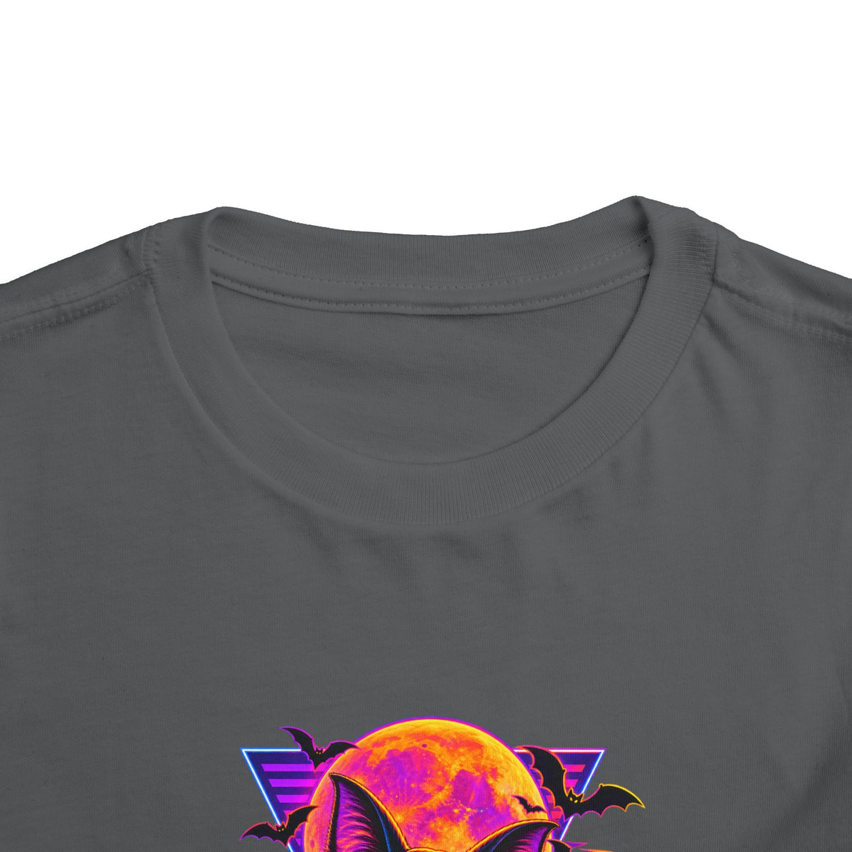 Toddler Tee — Neon Halloween Bat Cat with Pumpkin Graphic