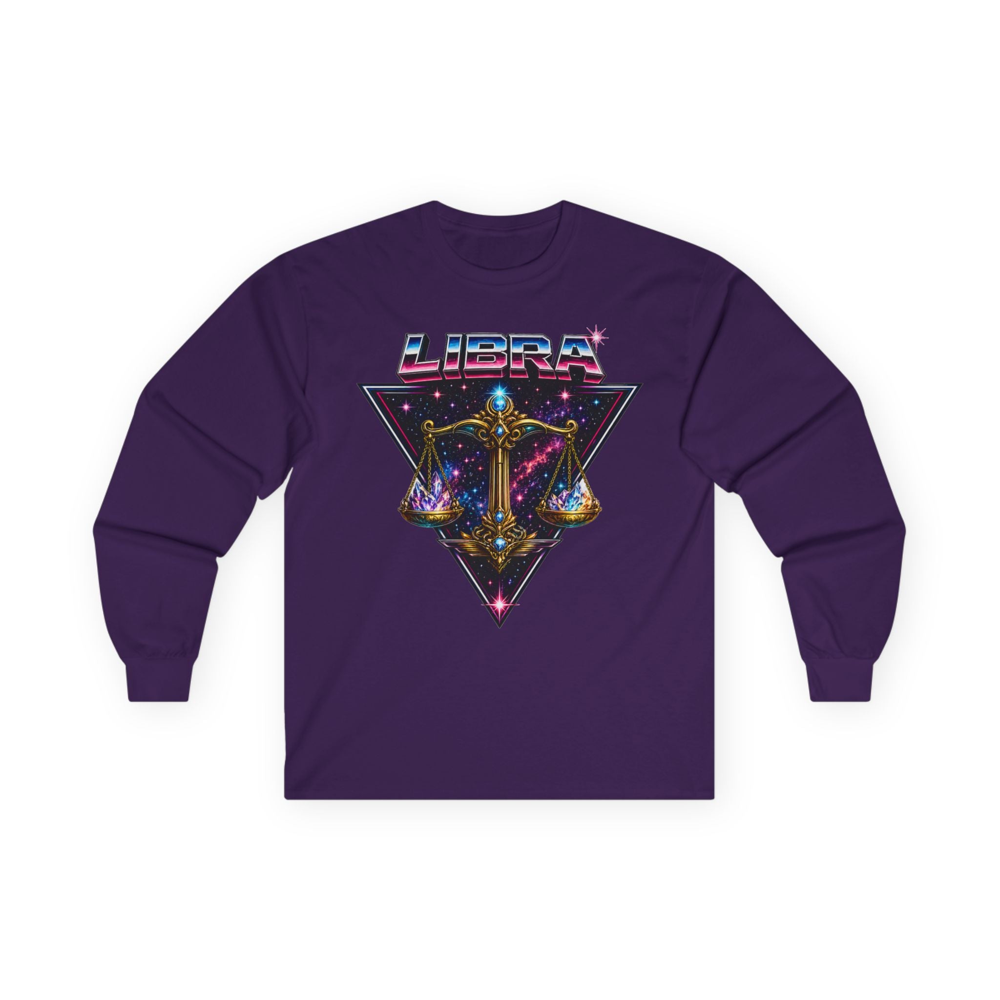 Libra Zodiac Scales Long Sleeve Tee — Retro Cosmic Astrology Shirt
