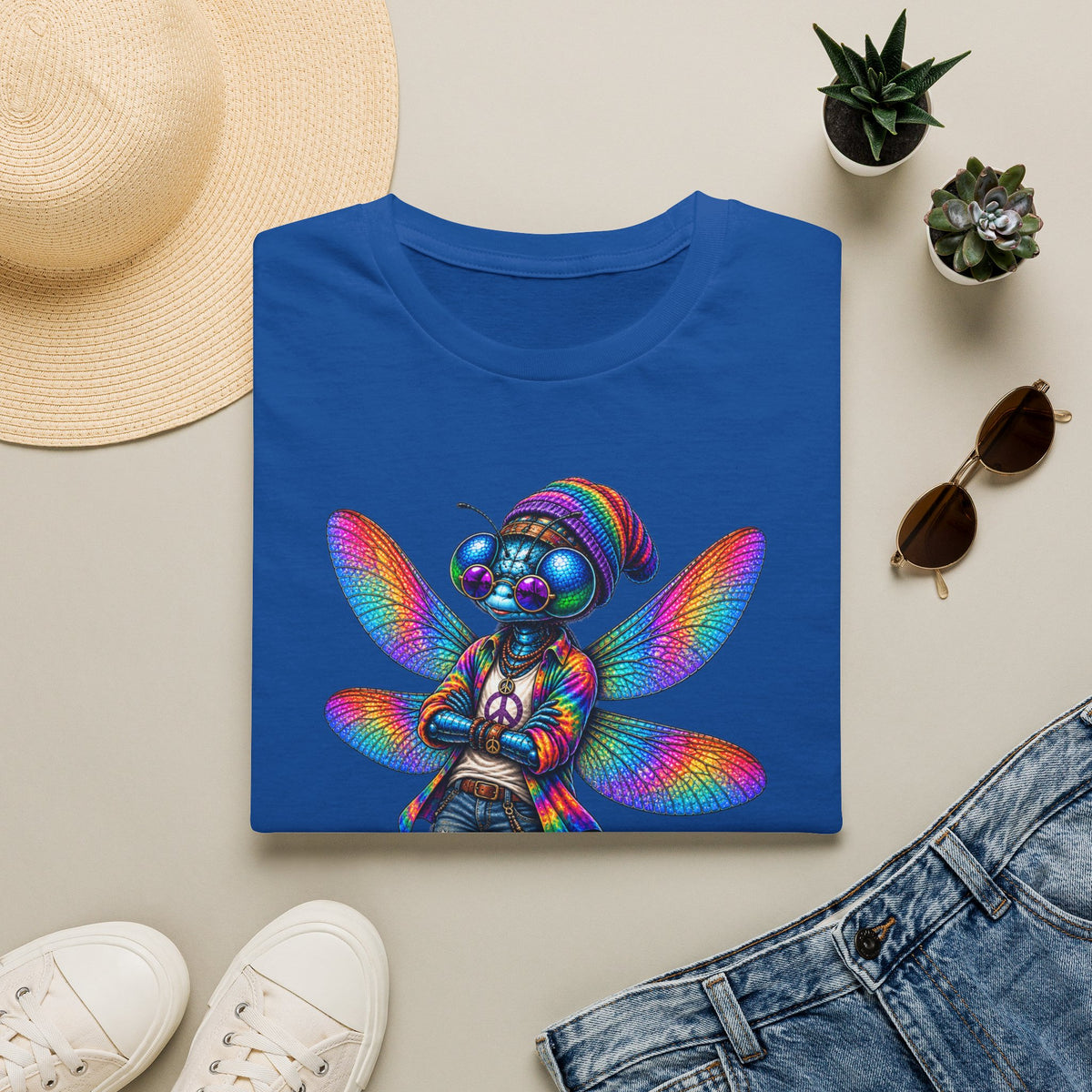 Psychedelic Dragonfly Graphic T-Shirt — Colorful Rasta-Inspired Bug Art Tee