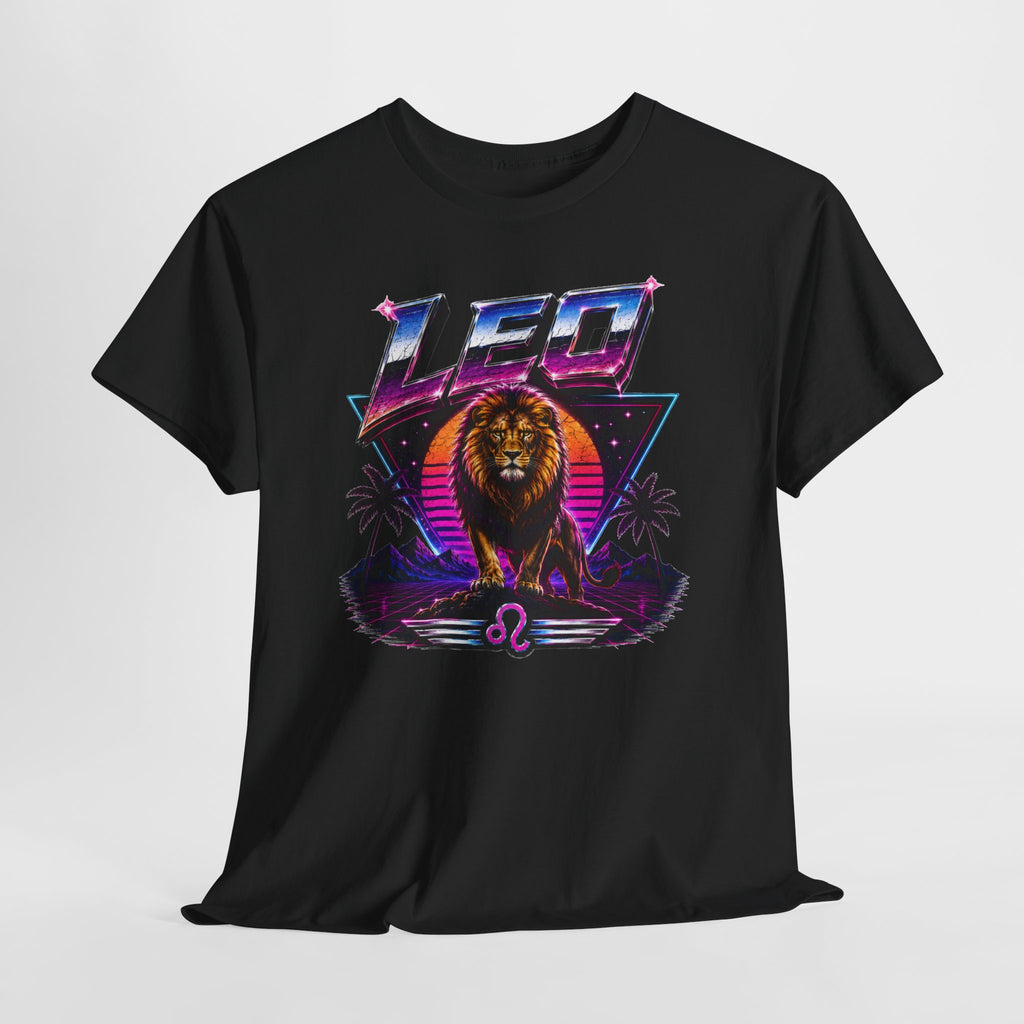 Leo Zodiac T‑Shirt — Retro Neon Lion Astrology Tee