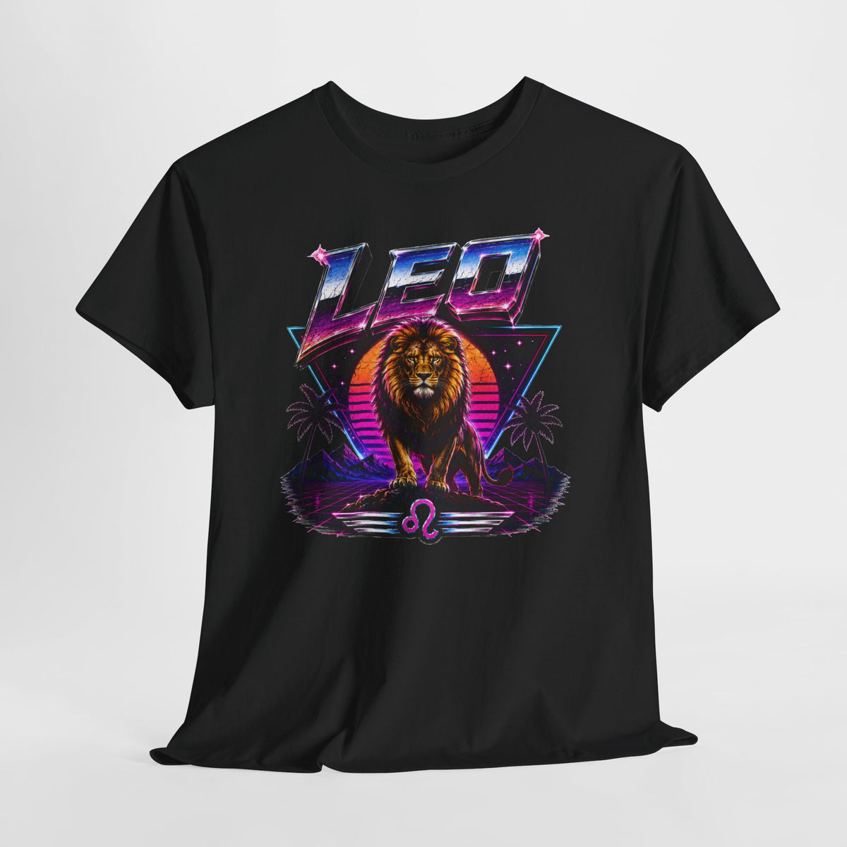 Leo Zodiac T‑Shirt — Retro Neon Lion Astrology Tee