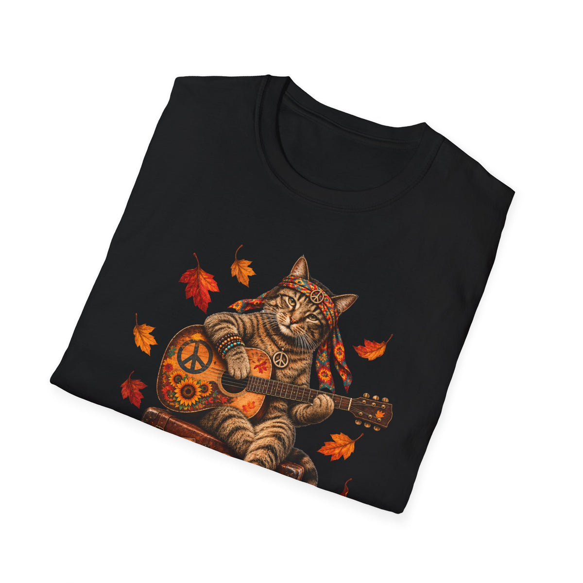 Autumn Guitar Cat T-Shirt — Cozy Fall Cat Playing Guitar Tee
