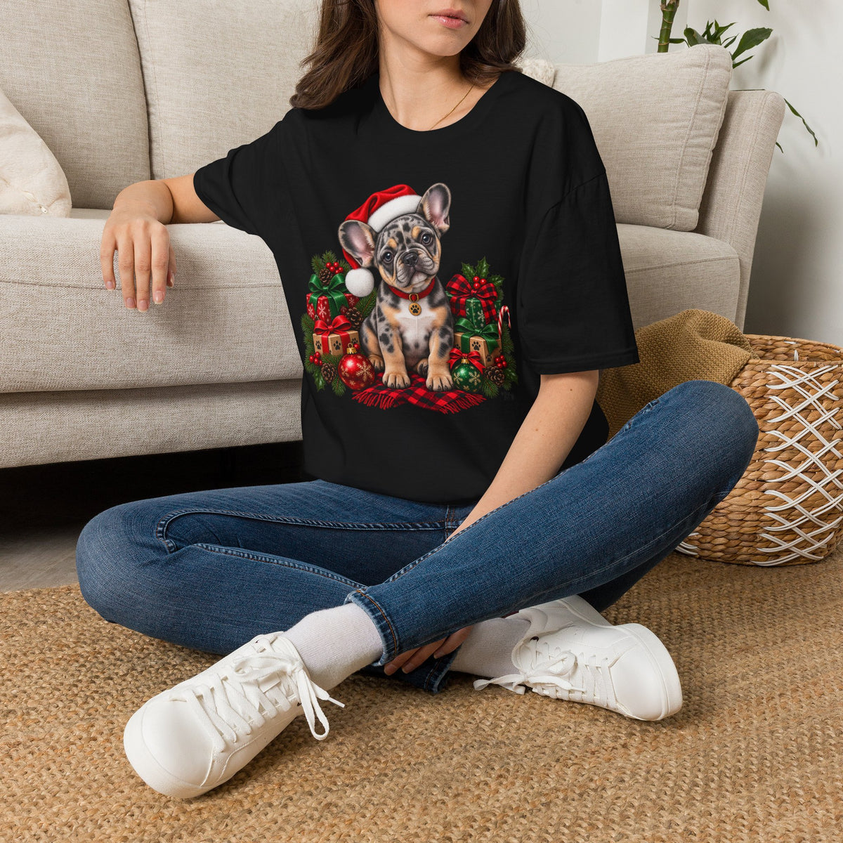 French Bulldog Christmas T-Shirt — Cute Santa Pup Holiday Tee