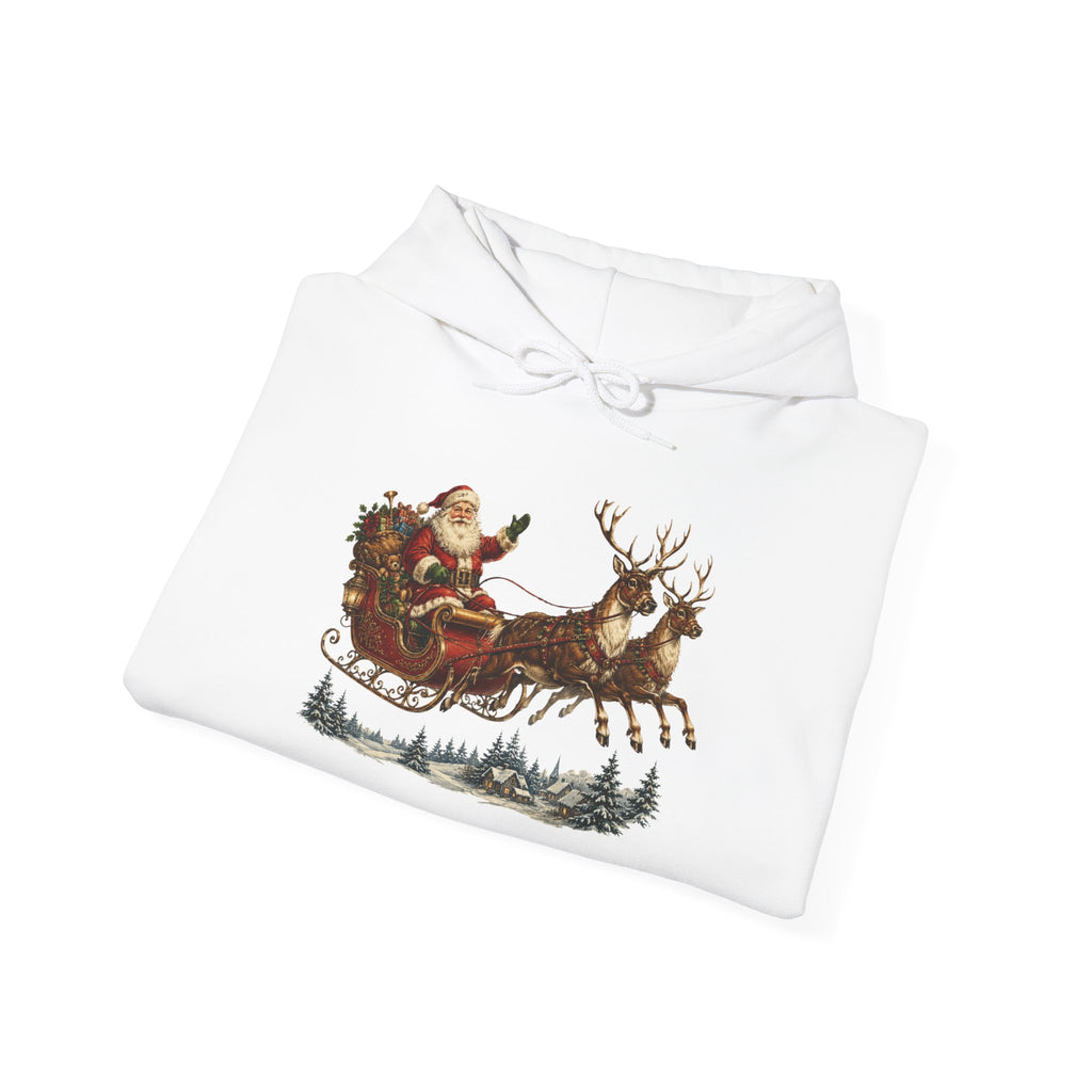 Christmas Santa Sleigh Hoodie - Vintage Santa & Reindeer Holiday Sweatshirt