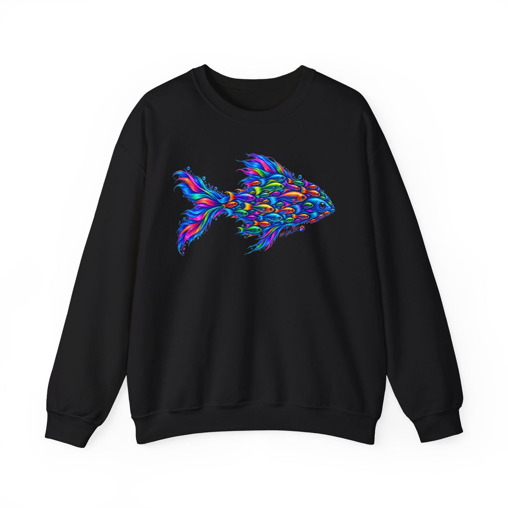 Colorful Fish Crewneck Sweatshirt — Vibrant Psychedelic Fish Graphic