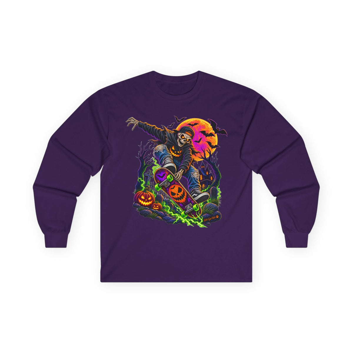 Halloween Skeleton Skateboarder Graphic Long Sleeve Tee