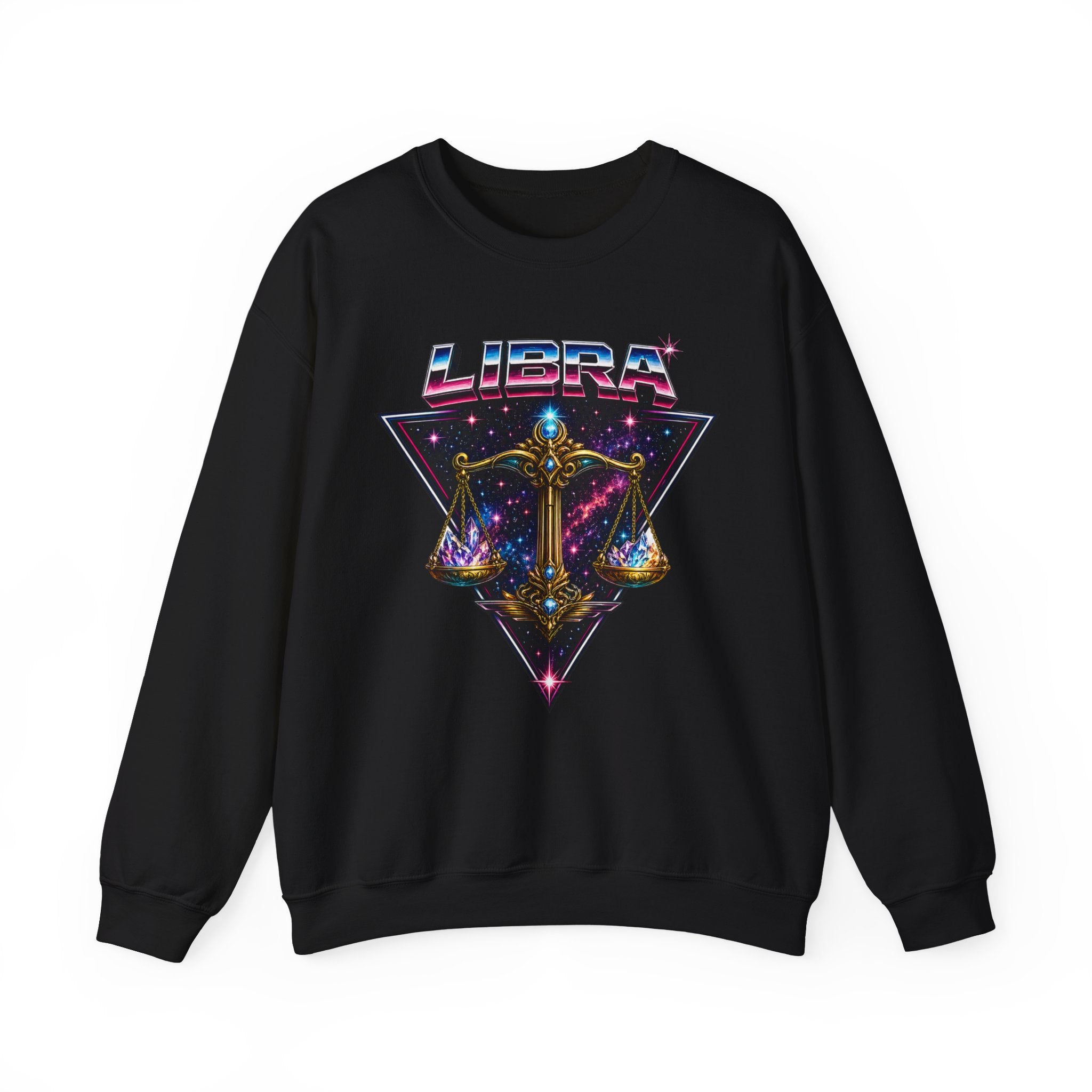 Libra Zodiac Crewneck Sweatshirt — Retro Cosmic Scales Astrology Graphic