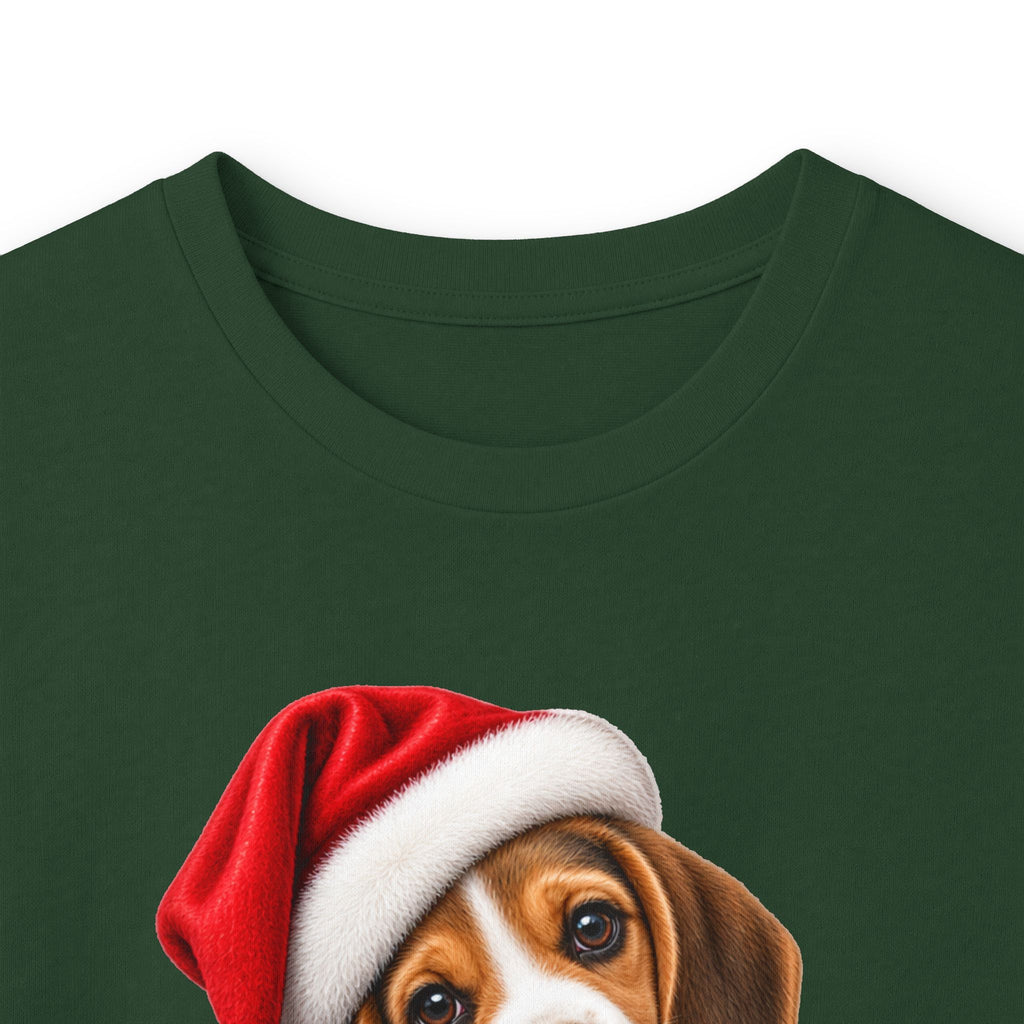 Christmas Puppy Long Sleeve Tee — Cute Beagle in Santa Hat Holiday Shirt
