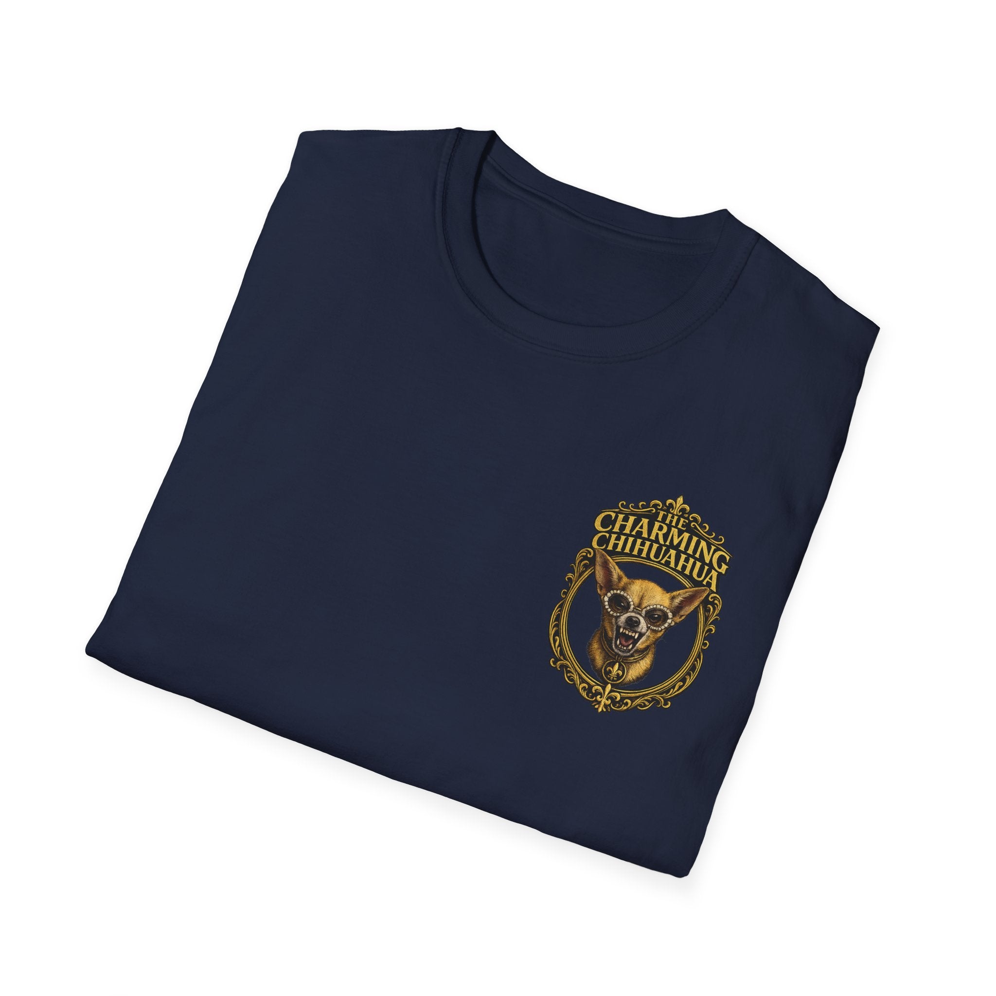 Chihuahua-Charming Chihuahua Graphic Tee — “The Charming Chihuahua” Cute Dog Lover T-Shirt --front and back print