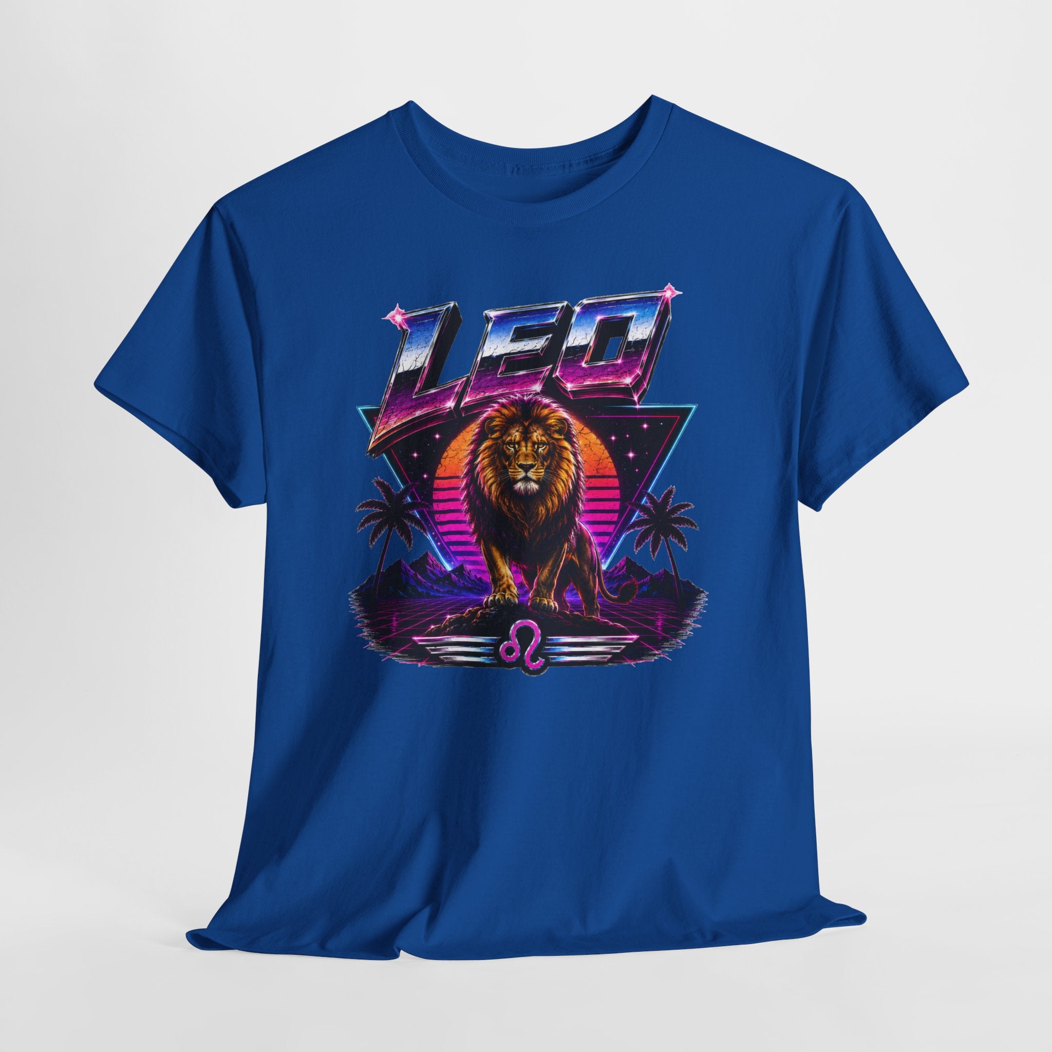 Leo Zodiac T‑Shirt — Retro Neon Lion Astrology Tee