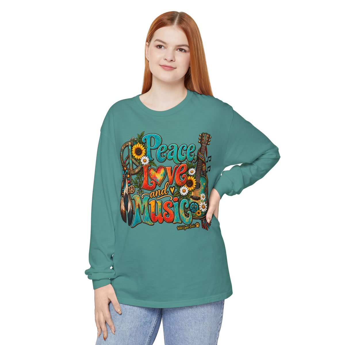 Peace Love and Music Long Sleeve Boho Style Tee