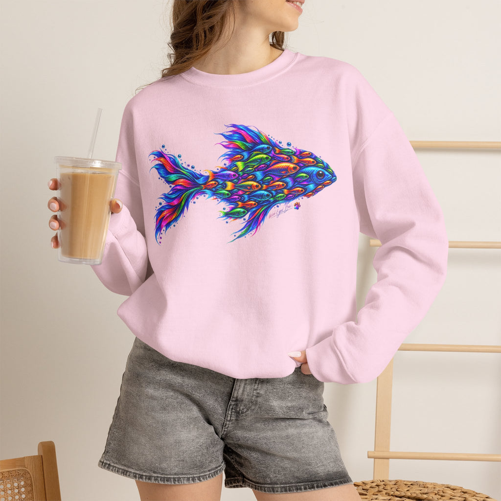 Colorful Fish Crewneck Sweatshirt — Vibrant Psychedelic Fish Graphic