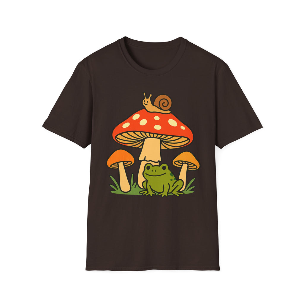 Mushroom Garden T-Shirt — Cute Snail & Frog Graphic Tee