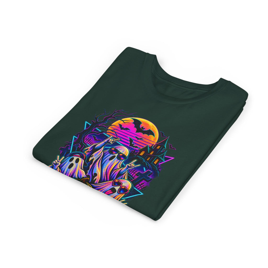 Youth Halloween Ghosts T‑Shirt — Neon Retro Pumpkin Tee