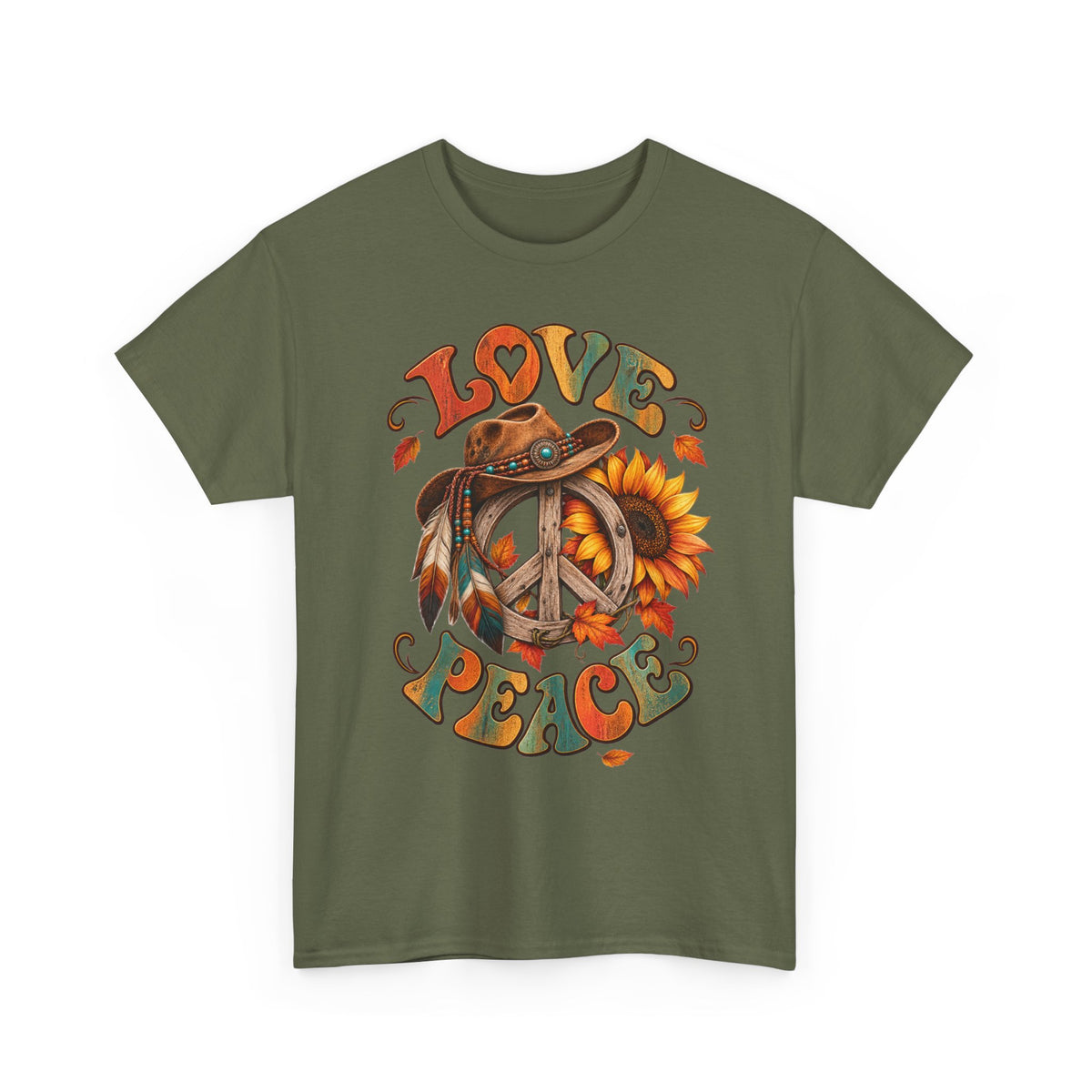 Love & Peace Retro Sunflower Boho Graphic Tee