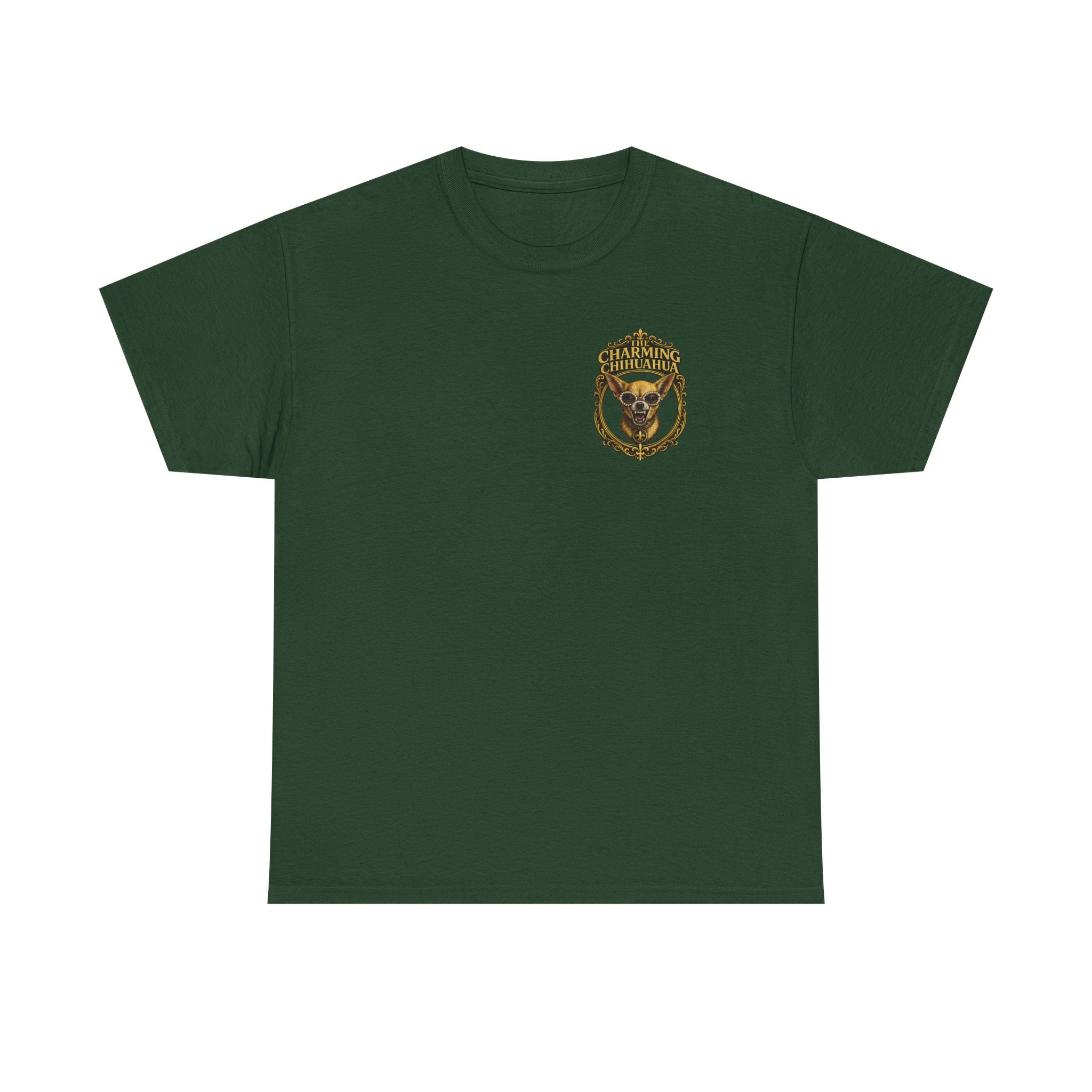 Chihuahua Crest Tee with back print — Vintage Chihuahua "THE CHARMNG CHIHUAHUA"