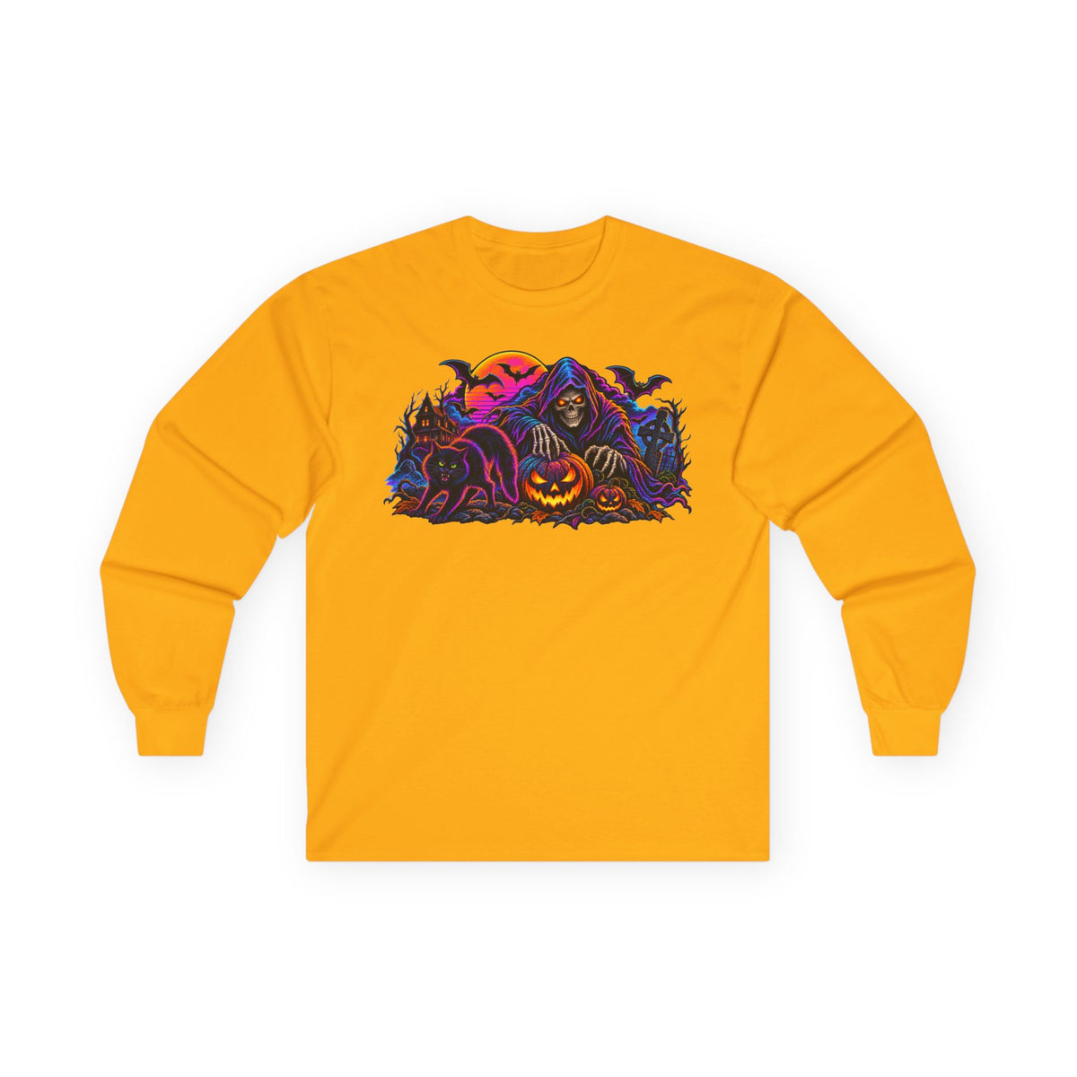 Halloween Grim Reaper Pumpkin retro Long Sleeve Tee
