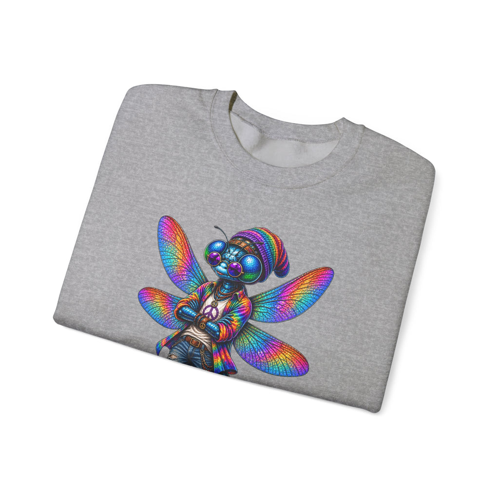 Neon Dragonfly Crewneck Sweatshirt — Rainbow Cyberpunk Kitty Graphic