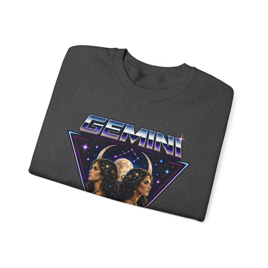 Gemini Zodiac Crewneck Sweatshirt — Retro Twin Astrology Graphic