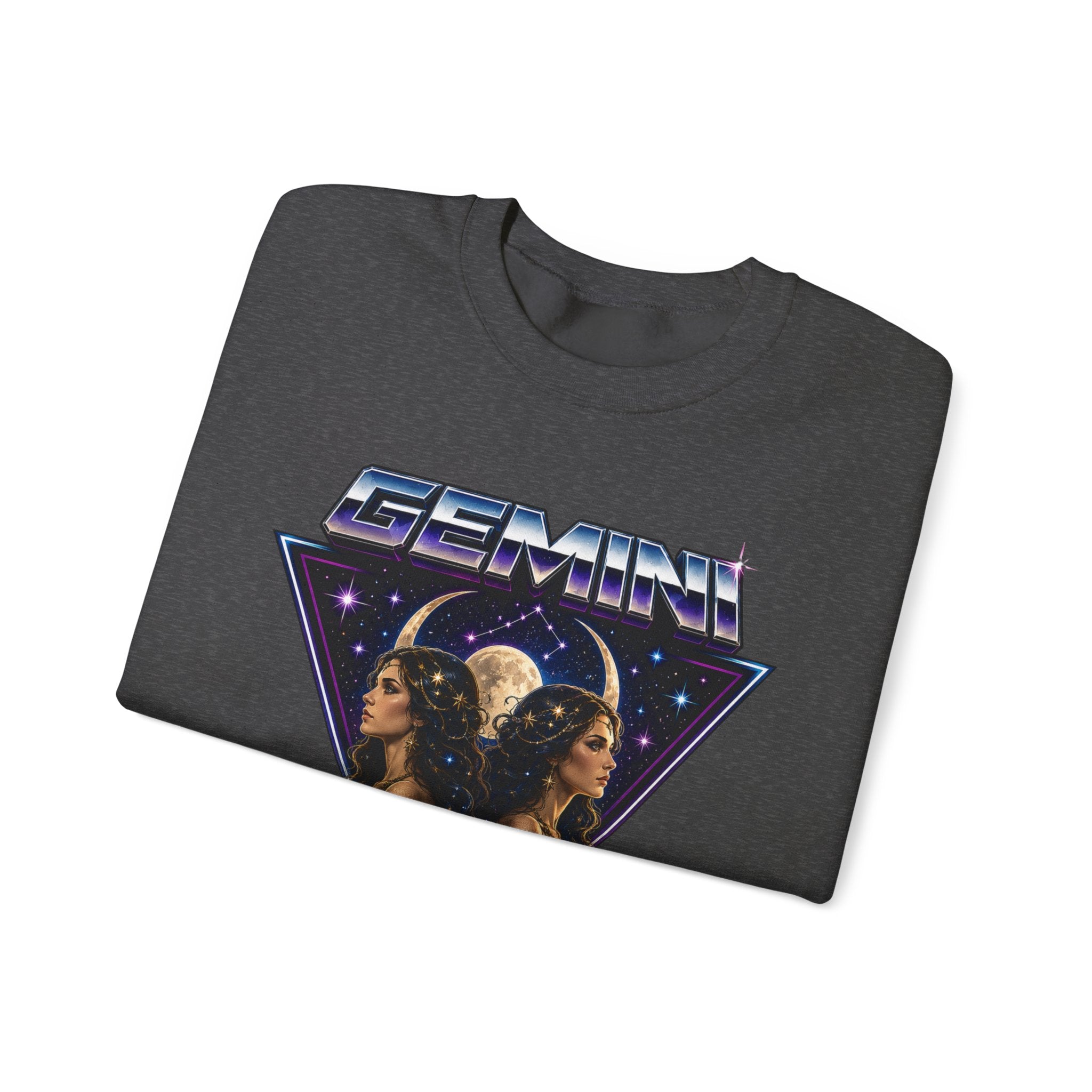 Gemini Zodiac Crewneck Sweatshirt — Retro Twin Astrology Graphic