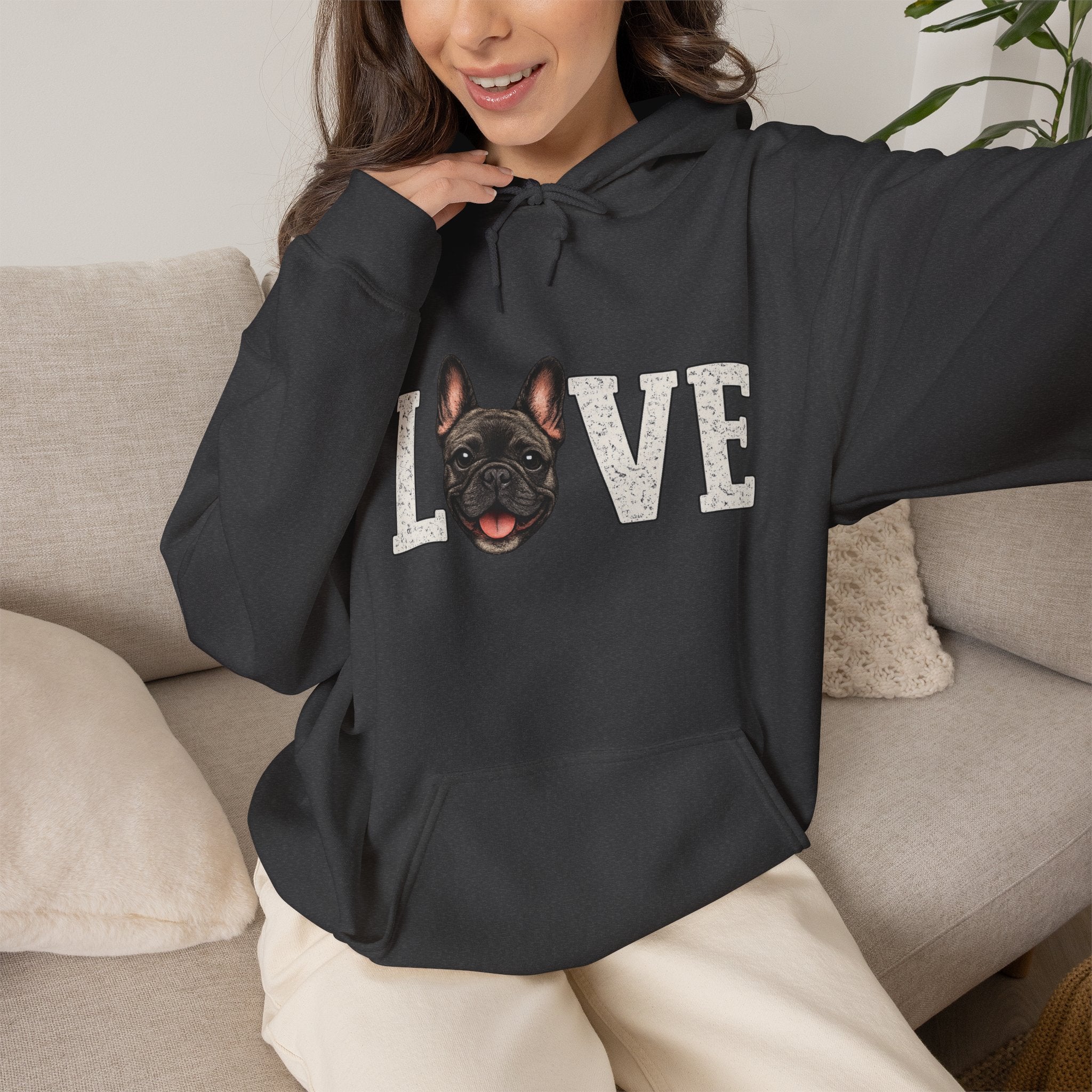 French Bulldog LOVE Hoodie — Cute Dog Lover Pullover for Pet Owners