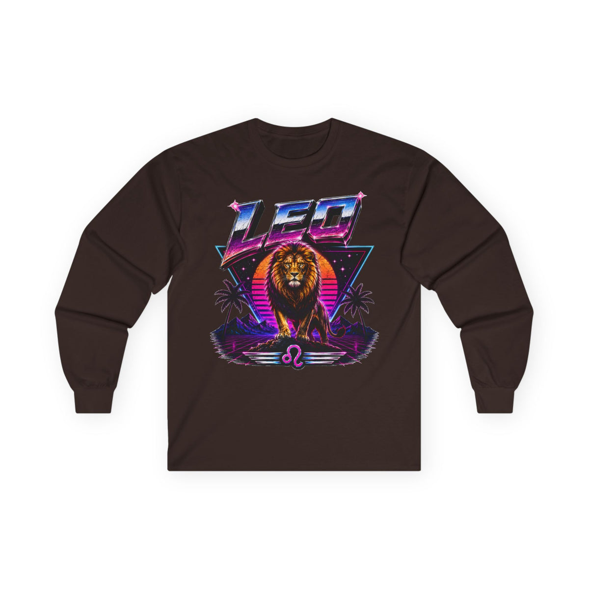 Leo Zodiac Lion Long Sleeve Tee — Retro Sunset Astrology Shirt