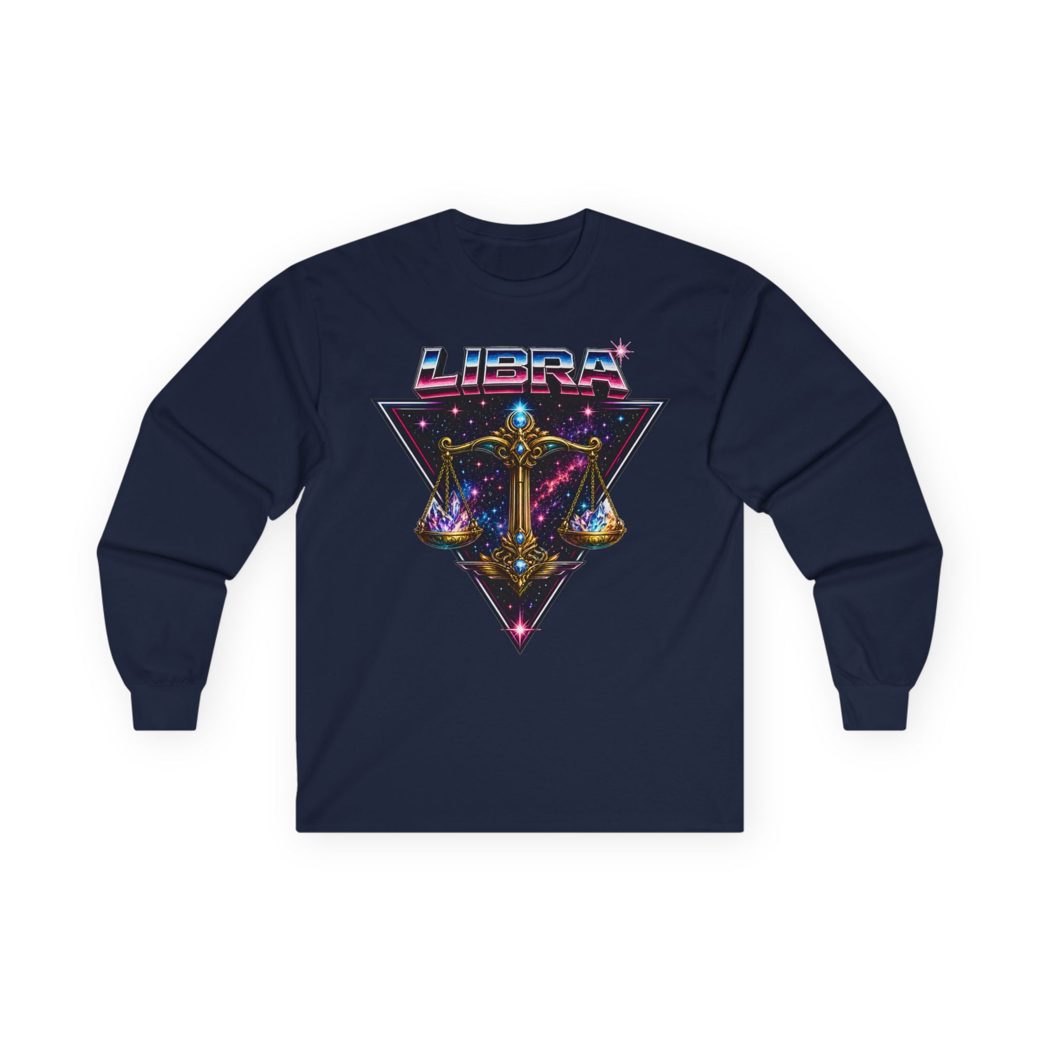 Libra Zodiac Scales Long Sleeve Tee — Retro Cosmic Astrology Shirt