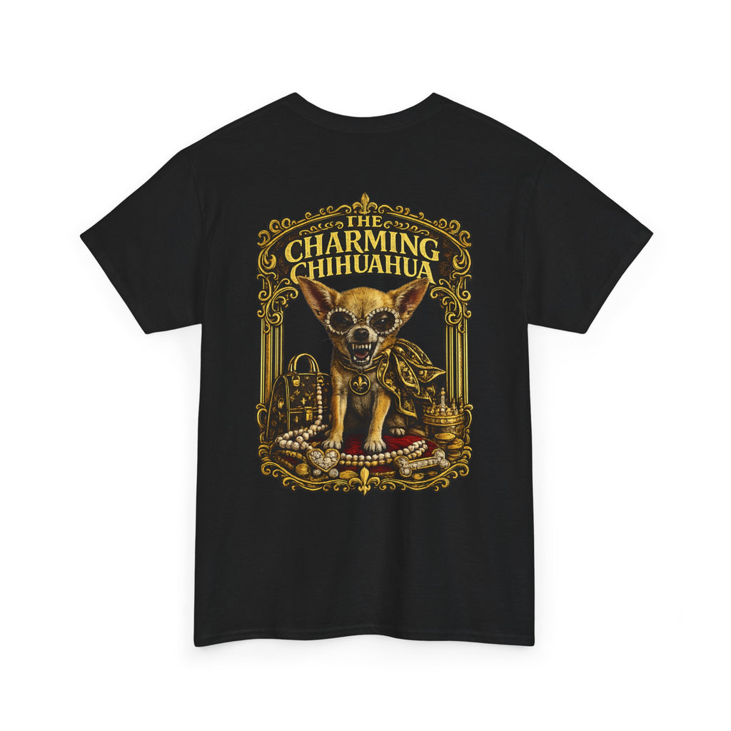 Chihuahua Crest Tee with back print — Vintage Chihuahua "THE CHARMNG CHIHUAHUA"