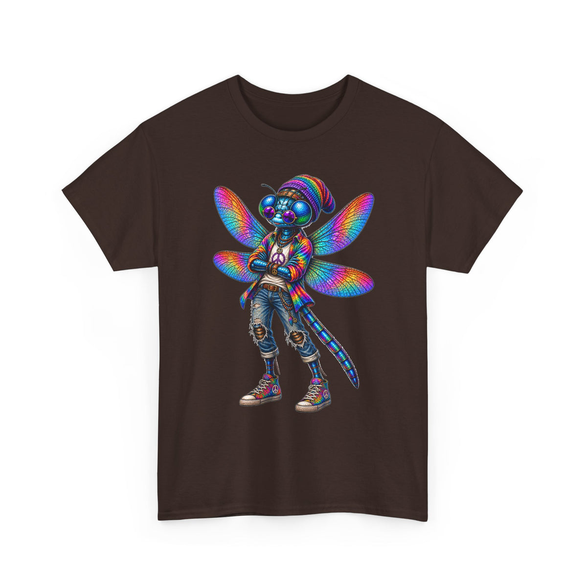 anthropomorphic Dragonfly Tee — Rainbow Glitch Dragonfly Graphic T-Shirt