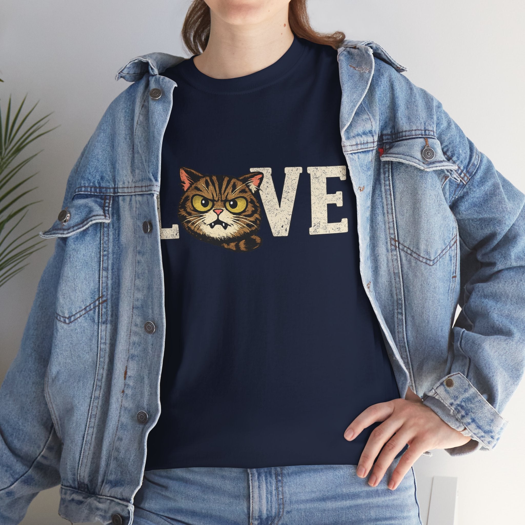 Cat Love T‑Shirt — Retro Tabby  Cat Face LOVE Graphic Tee for Cat Lovers