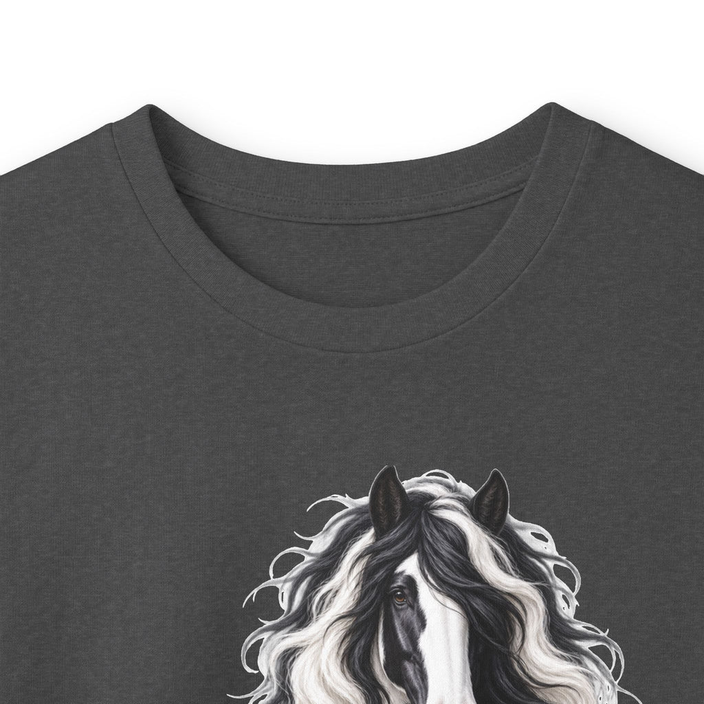 Gypsy Vanner Horse Long Sleeve Tee — Black & White Fluffy Horse Art