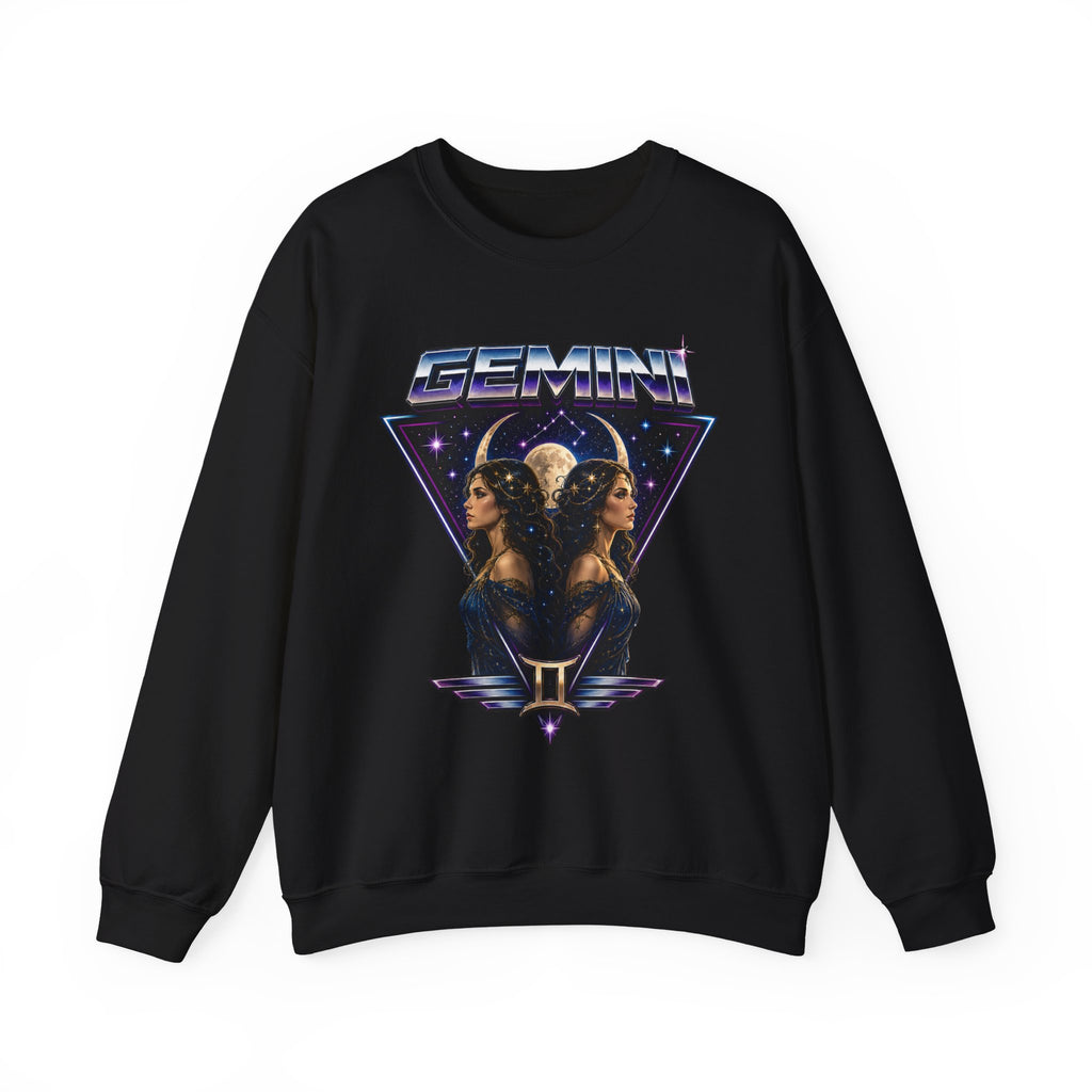 Gemini Zodiac Crewneck Sweatshirt — Retro Twin Astrology Graphic