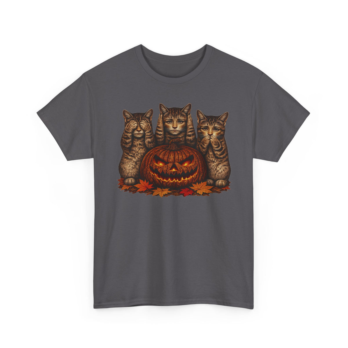 Halloween Cats T-Shirt — Trio of Kittens with Jack-O'-Lantern Fall Tee